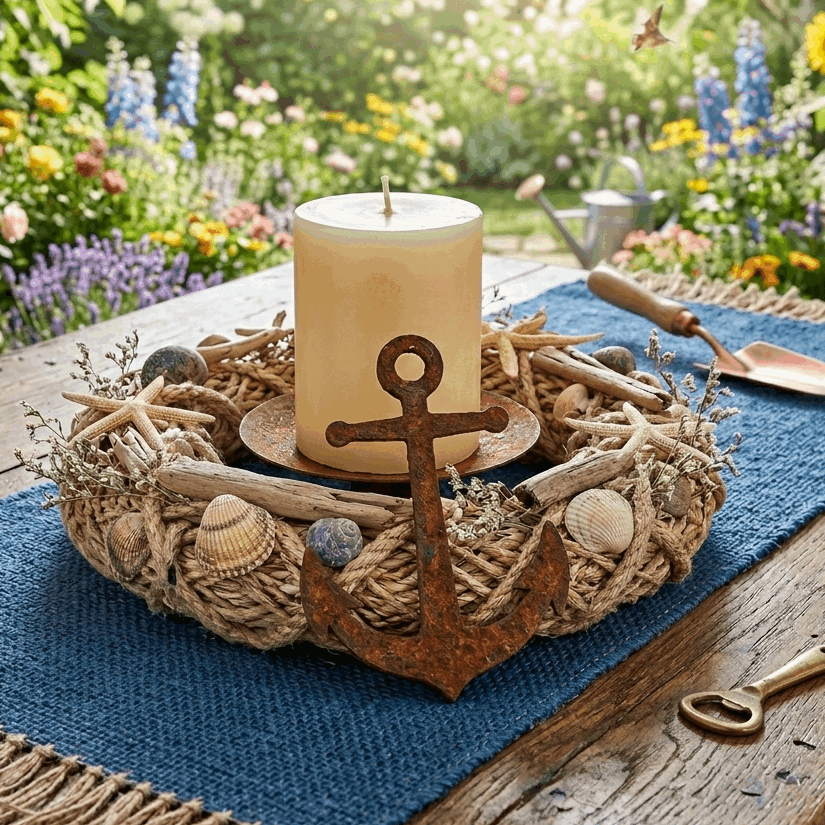 Image of Maritime Garden Anchor Made Of Metal With Rust Finish – Rustic Outdoor Decoration For Beds & , Weather-resistant Metal Art (18x14 Cm)