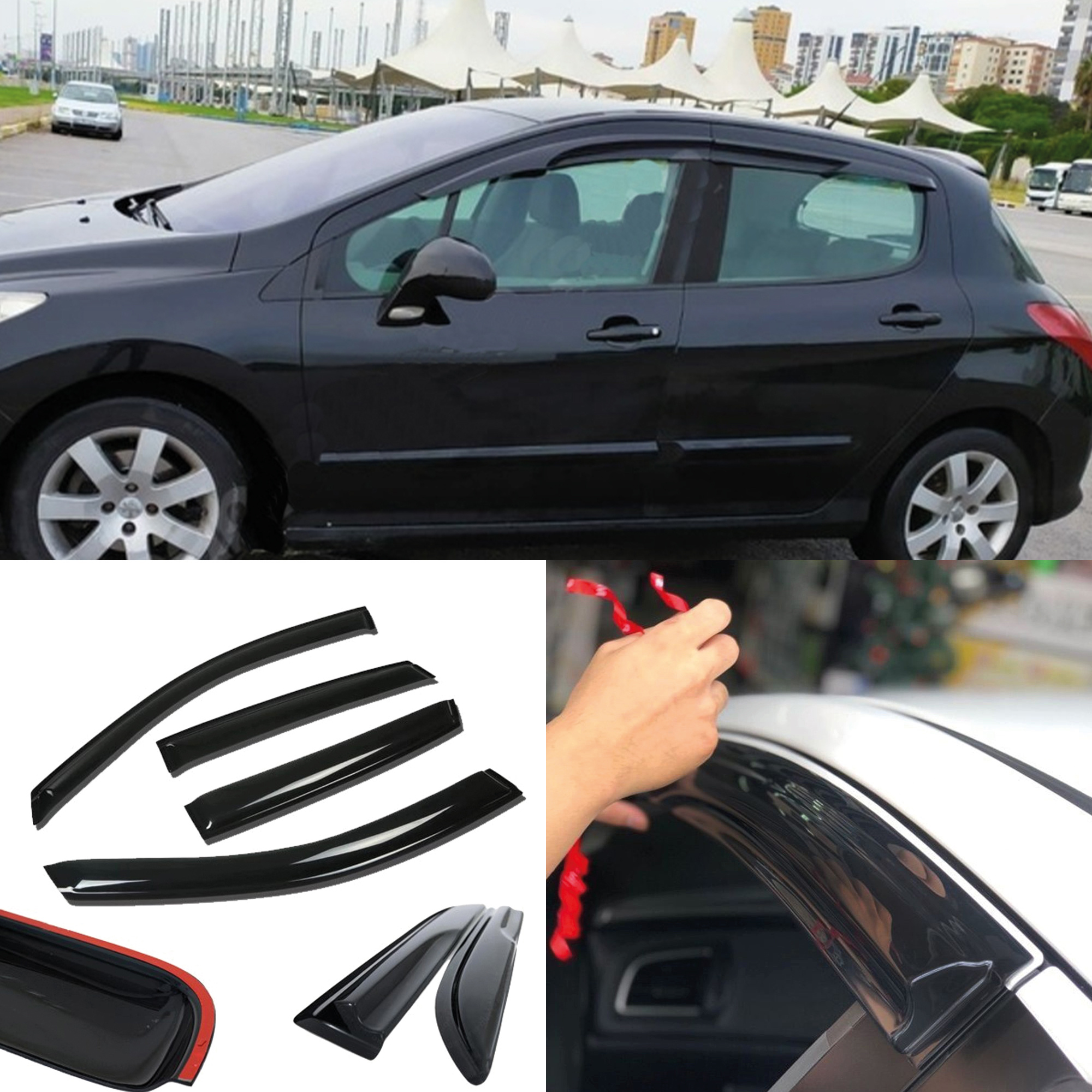 TEMU Béquille de vitre pour 2007-2013 4 pièces Accessoires de voiture Pare-pluie Déflecteur d'aération et de vent Moulure de protection Épaissie