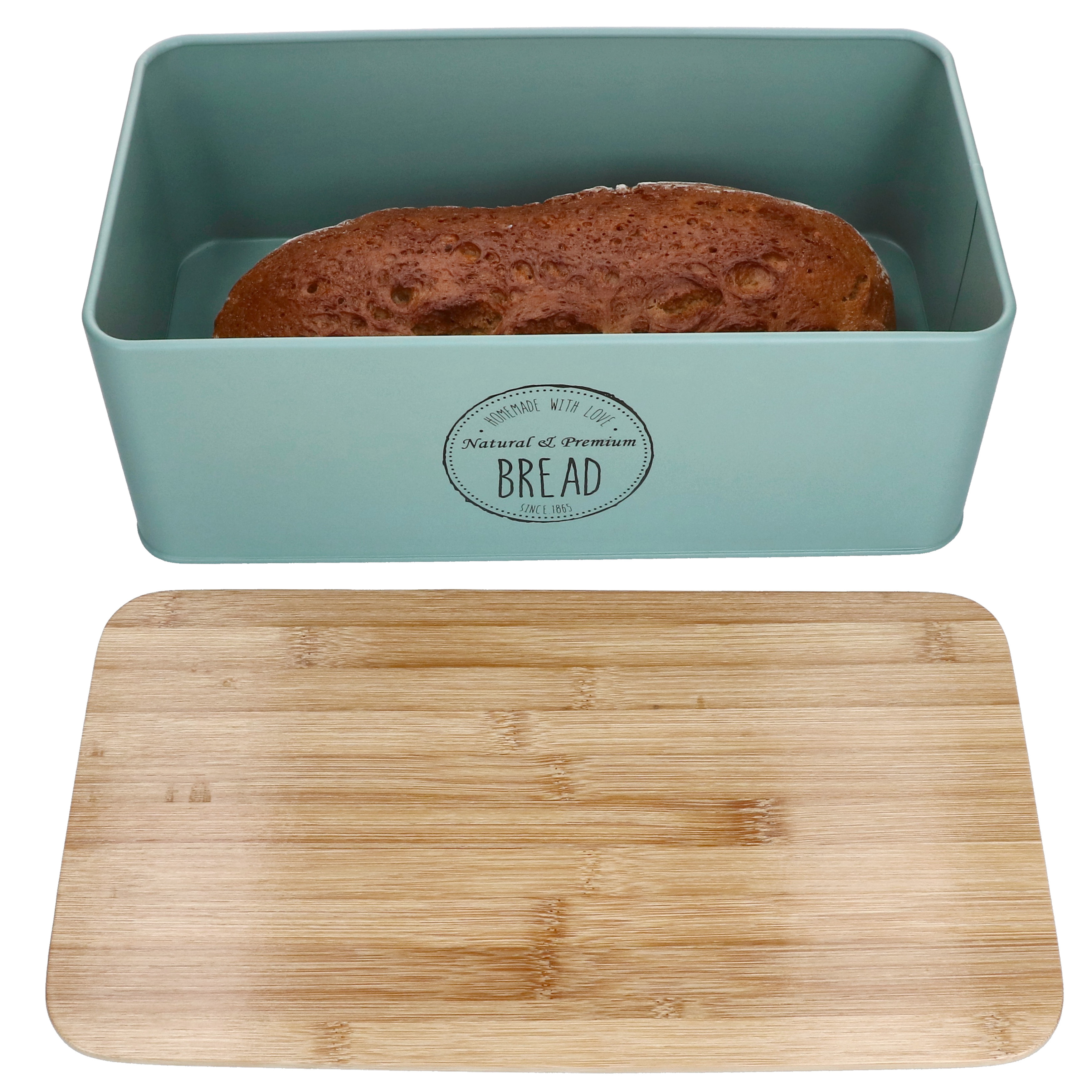 Bread 33.2x18.5x15.4cm Metal Bread Container Mint Rolls Bamboo