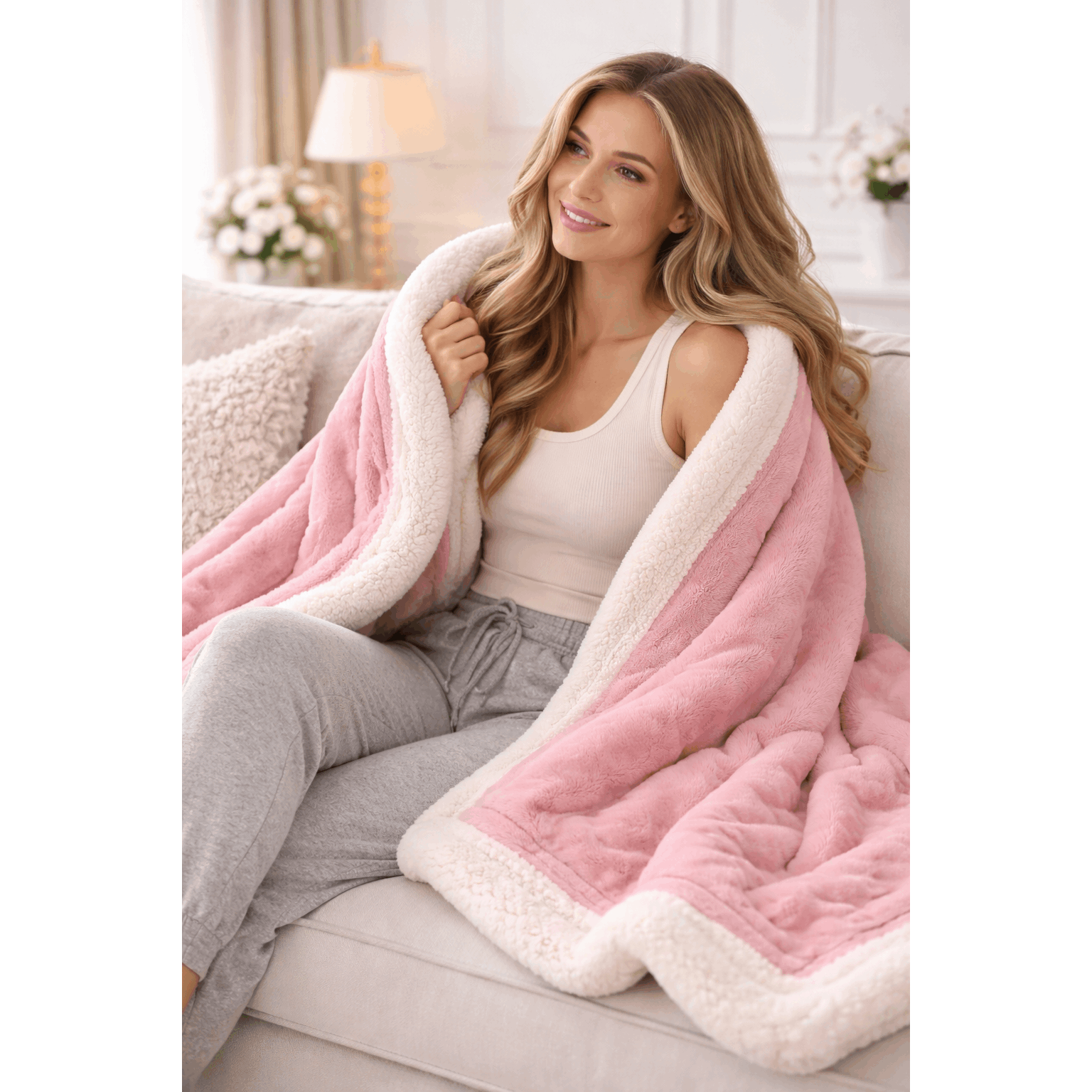 TEMU Elafy Sherpa Fleece Throw Blanket – Soft Cosy Reversible Plush Blanket For Sofa, Couch & Bed, Warm Lightweight Snuggle Throw For Home Use