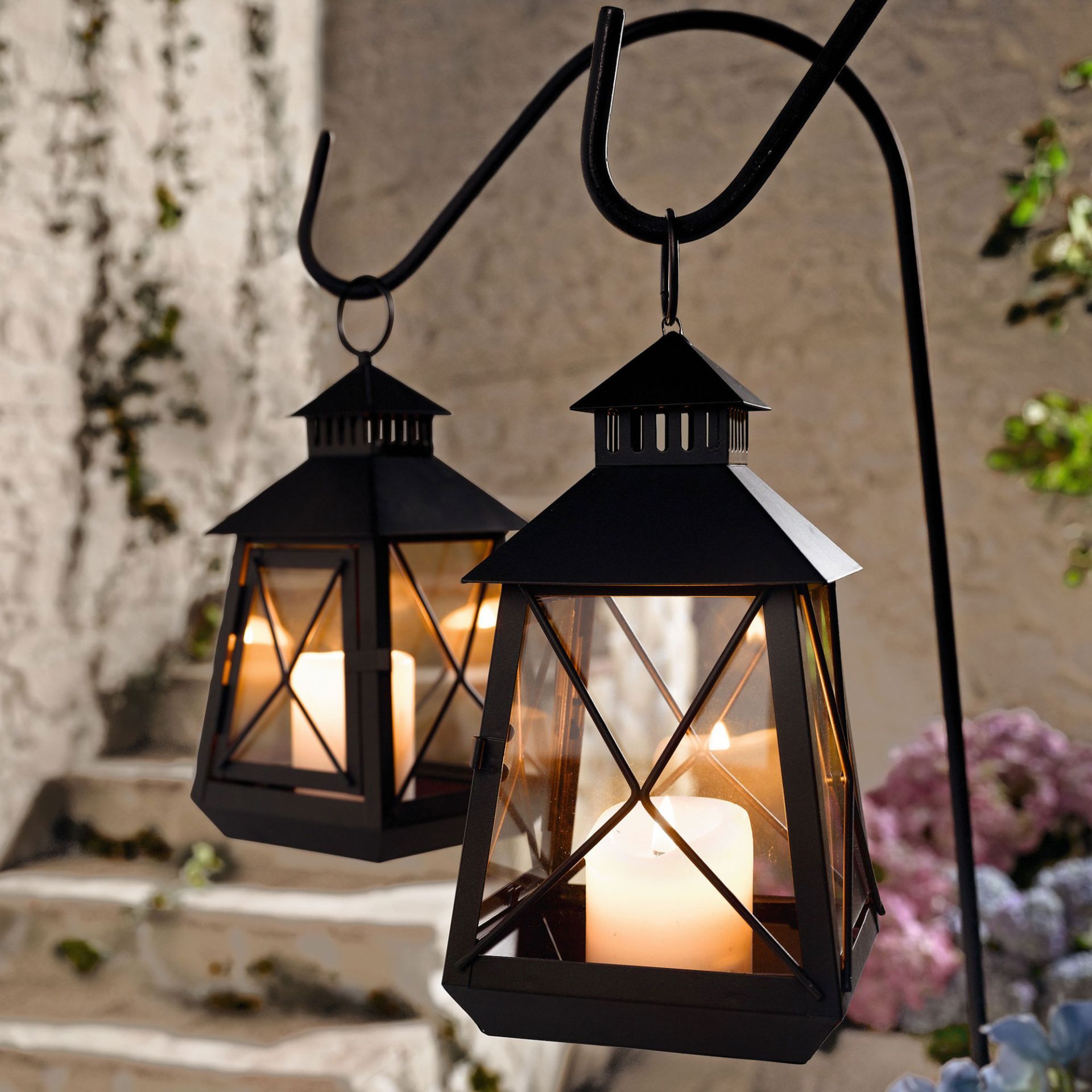& Glass Lantern, 25 Cm Tall, Weatherproof Garden Lantern, Hanging Lantern, , Candle Lantern, Balcony & Garden Decor