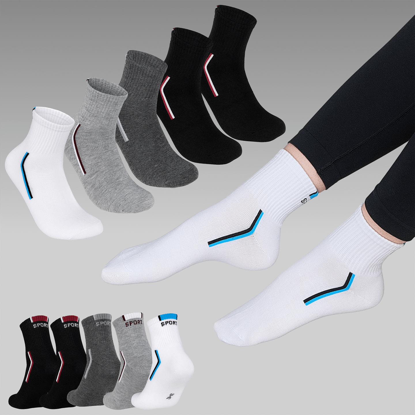Image of Unisex Sports Socks 5/10/ Pairs – Seamless Breathable Cotton Tennis Socks For Men And Women, Multicolor, Size 35–46