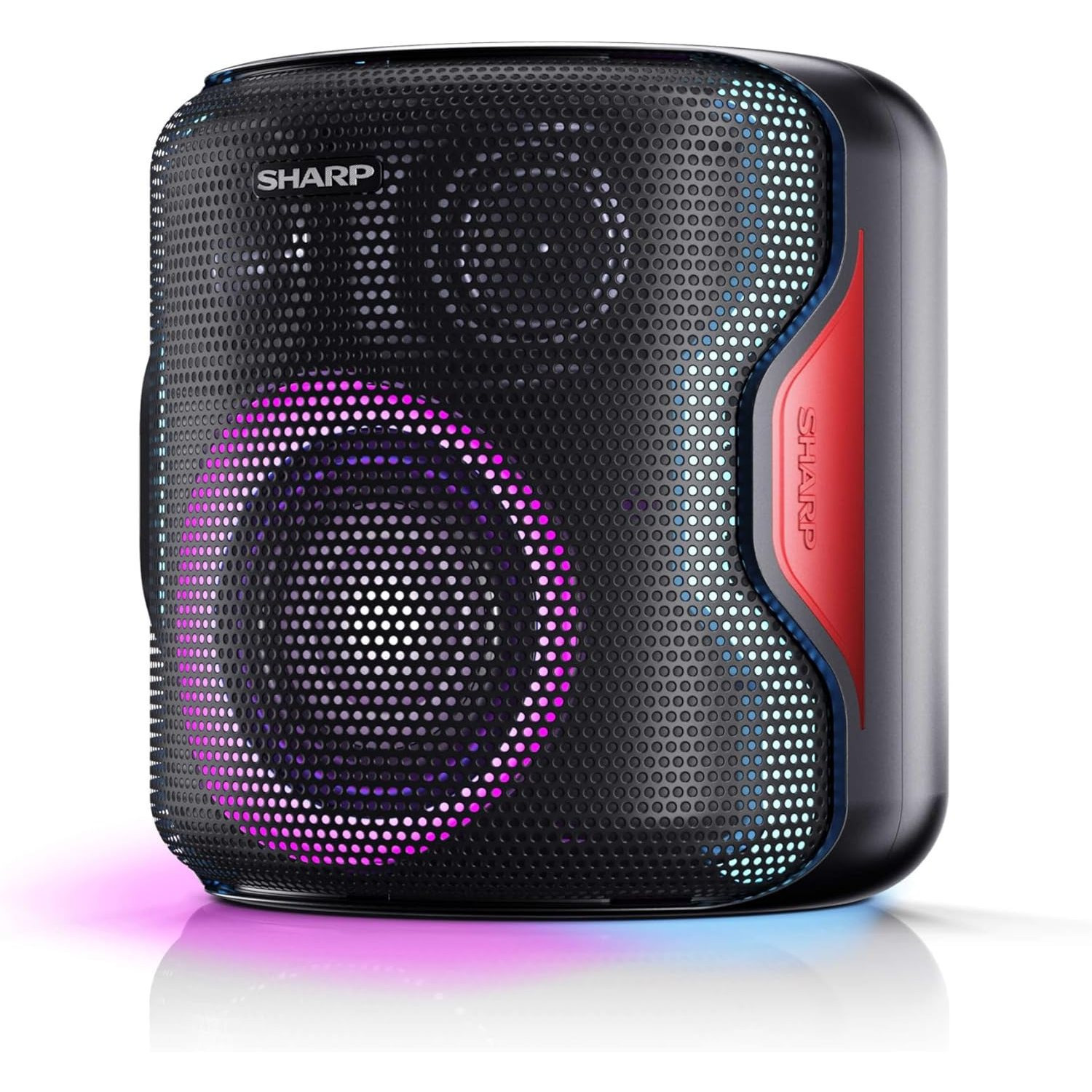 E-shop SHARP Bluetooth Party-Lautsprecher 130W, Tiefbass, LED-Lichter, 3,5mm Aux-Eingang & USB, wiederaufladbarer Lithium-Ionen-Akku mit 14 Std
