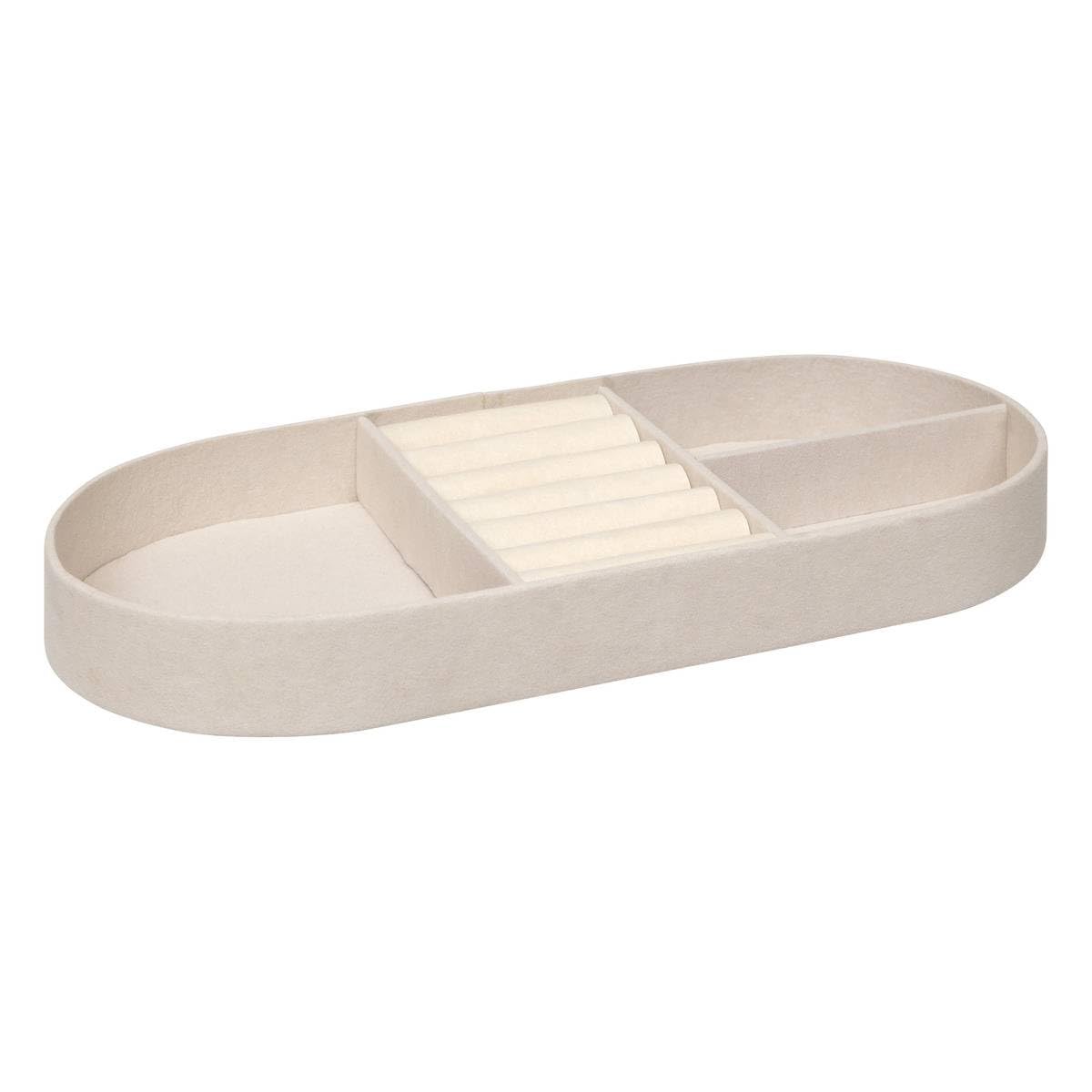 Oval Velvet Jewelry Box with Mirror – Compartmentalized Storage Case