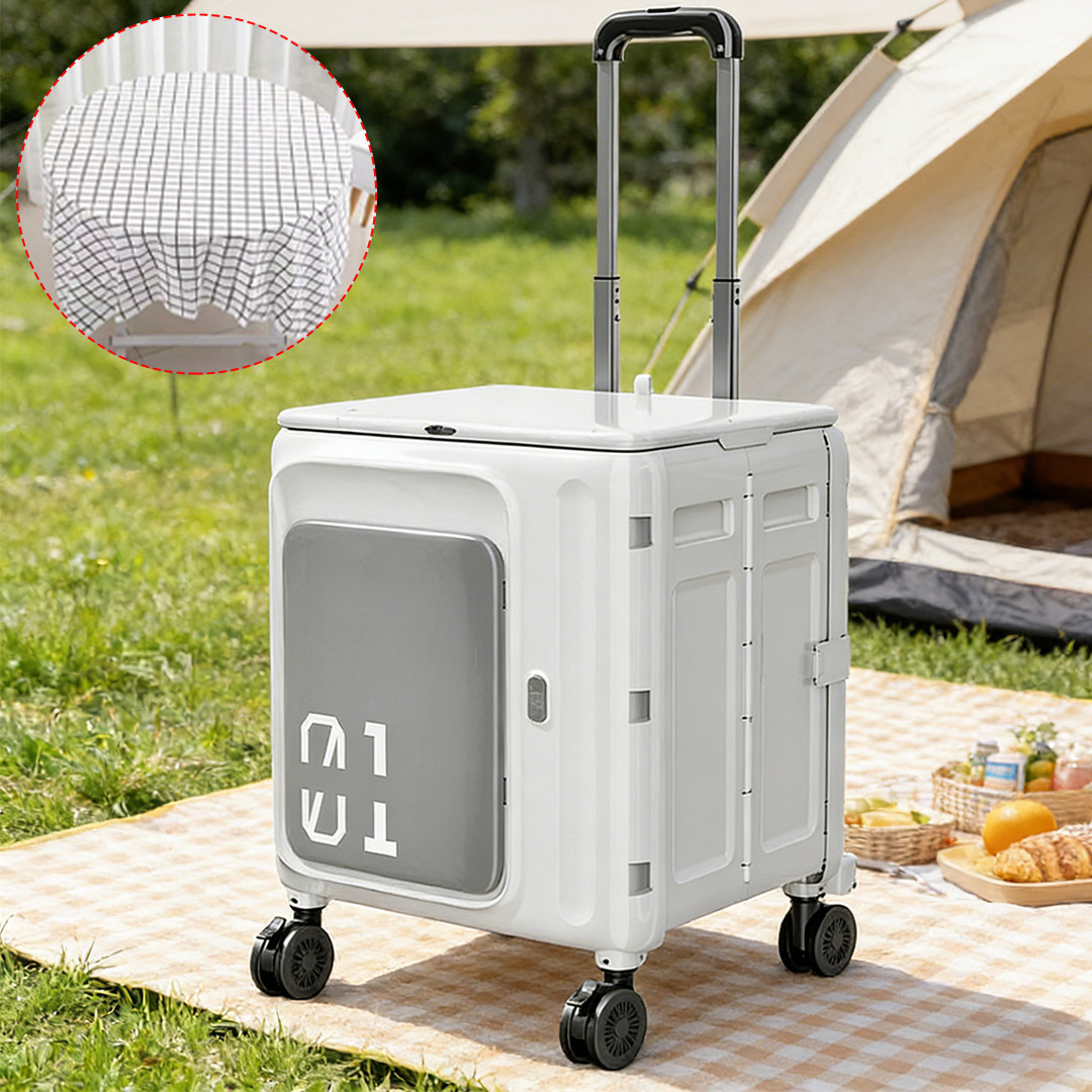 TEMU Collapsible Wagon Table, Trolley Cart With Telescopic Handle, Folding Cart With Wheels, Portable Utility Wagon For Shopping Picnic Office