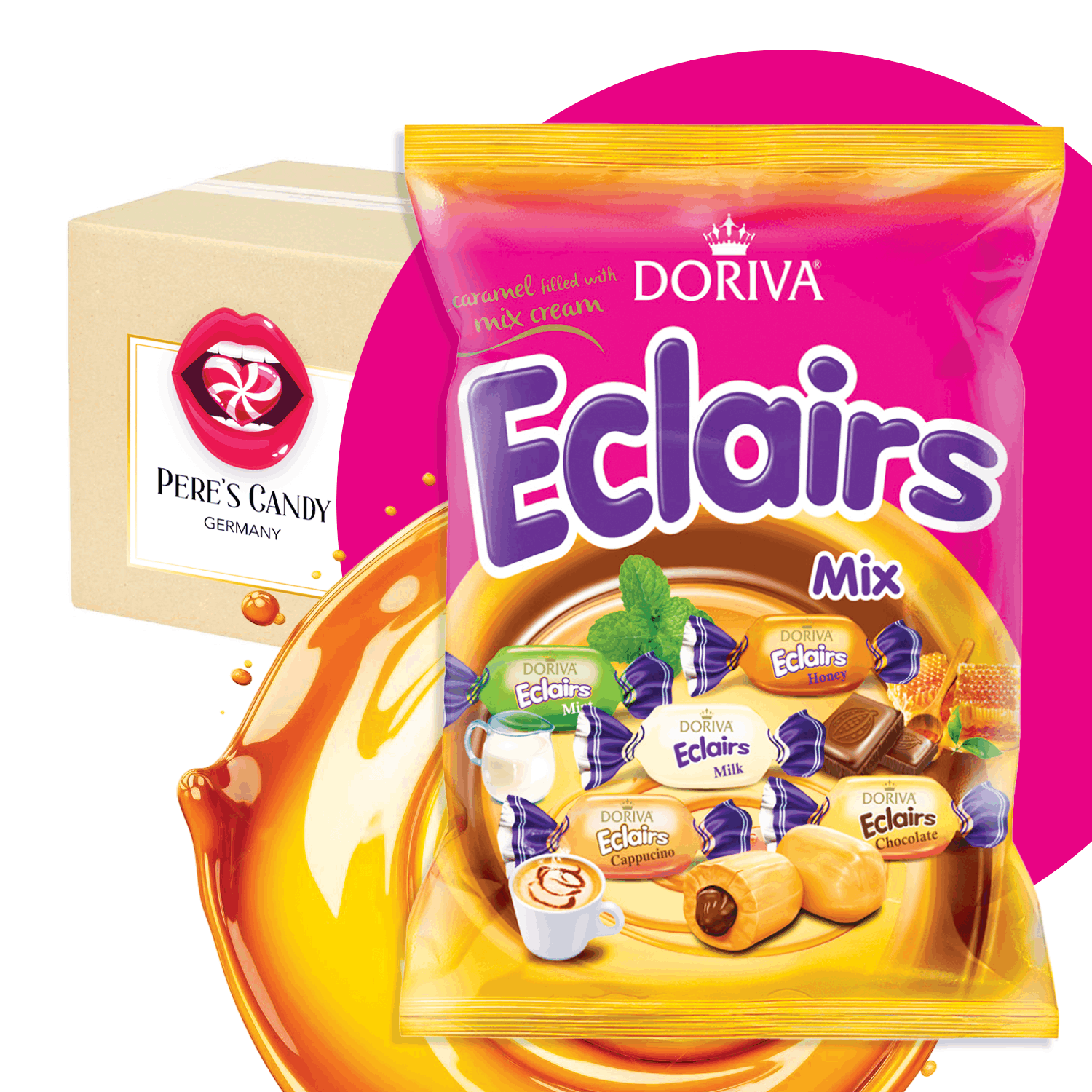 Image of Doriva Eclairs Mix Bonbons 1kg - Filled Soft Caramel Mix With Various Flavor Directions