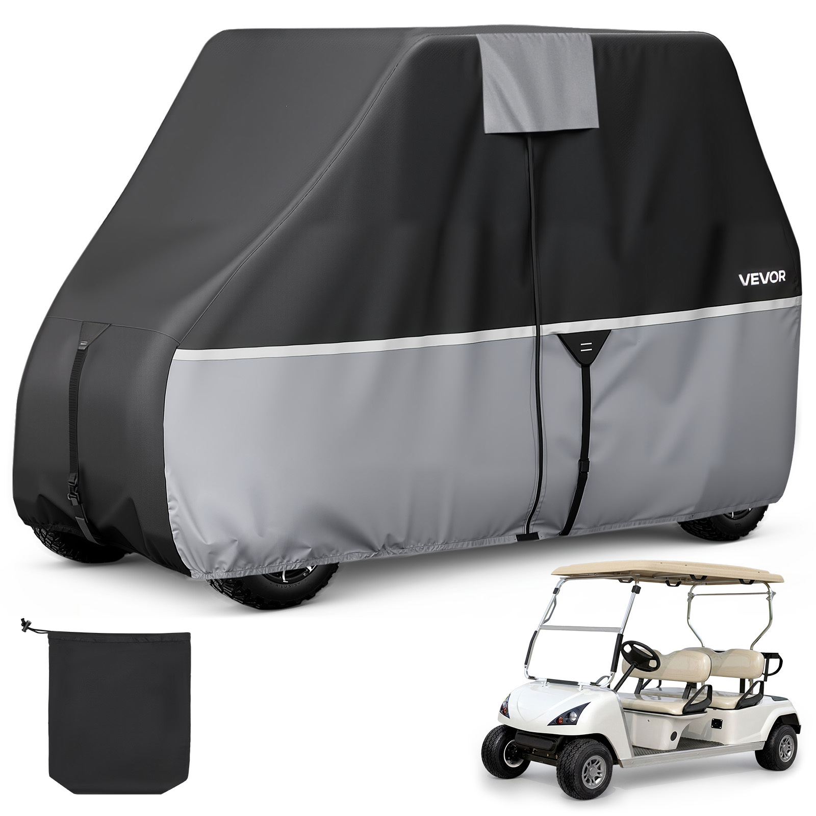 Image of Vevor Golf Cart Cover, Full Coverage 2+2/4 Passenger Golf Cart, 420d Oxford Fabric Cover Fits Most Carts , , , , Silver-coated Layer & 3 Zipper Doors