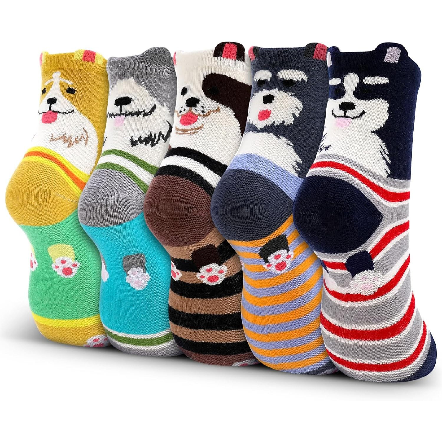Image of 5 Pairs Of Funny Women's Socks, Breathable Cotton, With Dog Motif For Women, Dog Lovers, Girlfriend