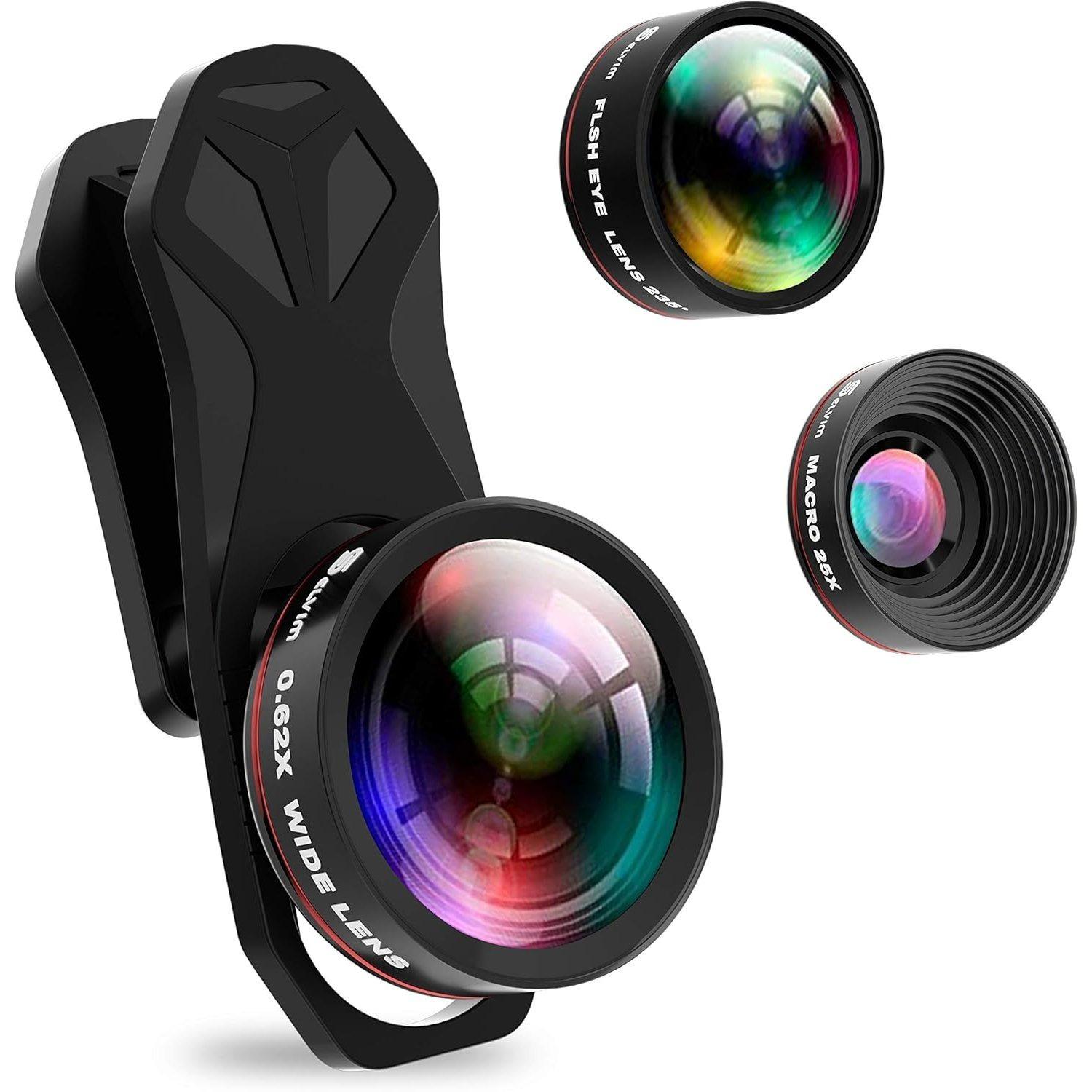Image of -on Lens Set With Universal Clamp Holder, 0.62x Wide-angle Lens, 25x Macro Lens, 235° Fisheye & Kaleidoscope Lens, Camera Accessories For Iphone Smartphones And Tablets