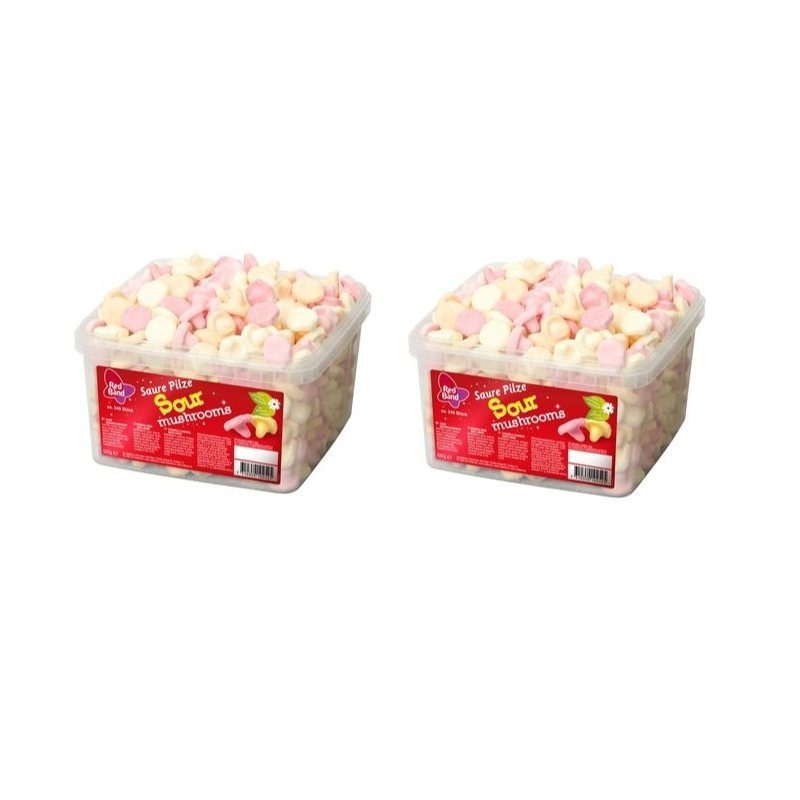 Image of 2 Cans Of Red Band Sour Mushrooms Whipped Sugar (2 X 240pcs) (2 X 680g)