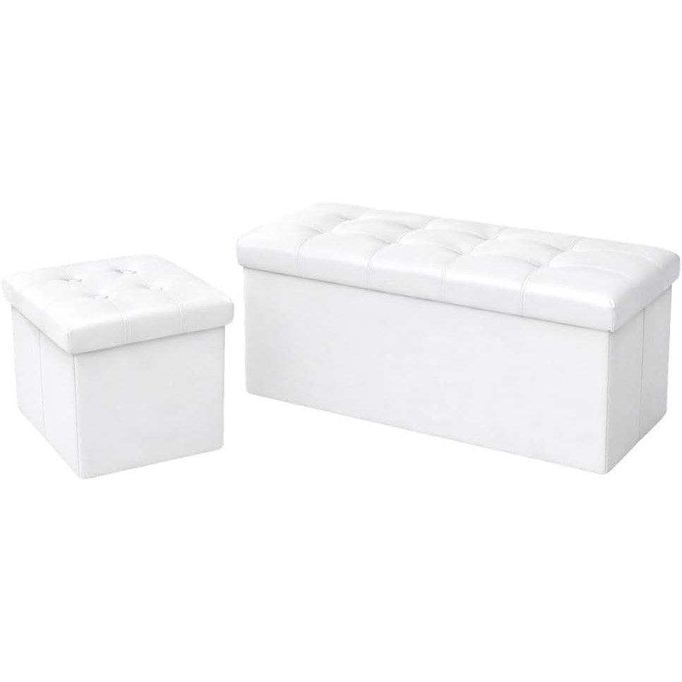 Cecaro Group Set 2 Pouf Containers In – Cubic Pouf 38x38x38 Cm + Bench Pouf 76x38x38 Cm – Upholstered Folding Space- Seat