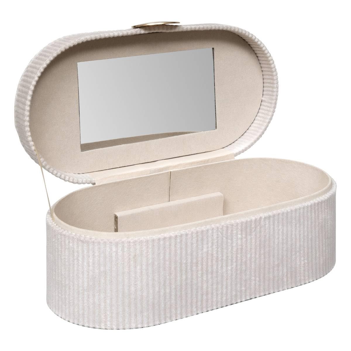 Oval Velvet Jewelry Box with Mirror – Compartmentalized Storage Case