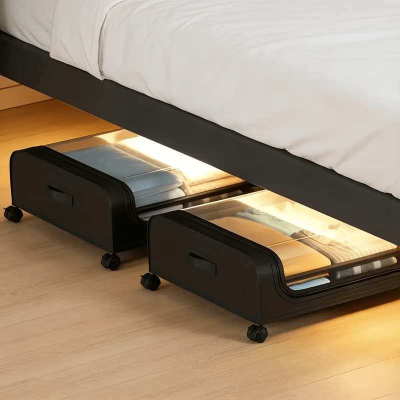 2 Sets, Underbed Storage Box, Underbed Storage Box with Wheels Lid, 96L Metal Frame, Bed Box, Organiser, Storage Bag, Foldable Underbed Box for Clothes, Shoes, Blankets, Bedding, Black, Under-Bed Storage
