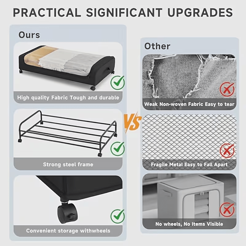 2 Sets, Underbed Storage Box, Underbed Storage Box with Wheels Lid, 96L Metal Frame, Bed Box, Organiser, Storage Bag, Foldable Underbed Box for Clothes, Shoes, Blankets, Bedding, Black, Under-Bed Storage