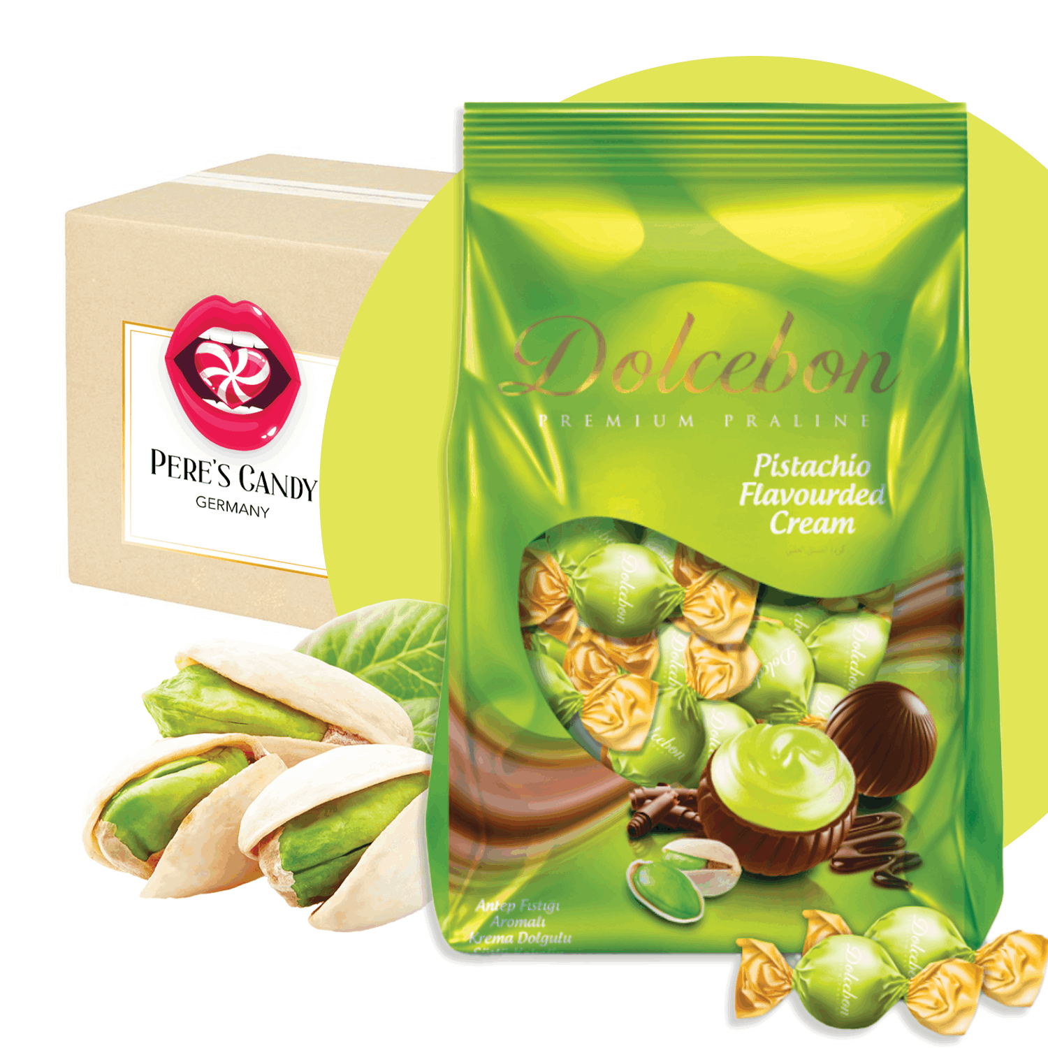 Image of Dolcebon Pistachio Praline 1kg - Pralines With Pistachio Cream Filling And Milk Chocolate Coating