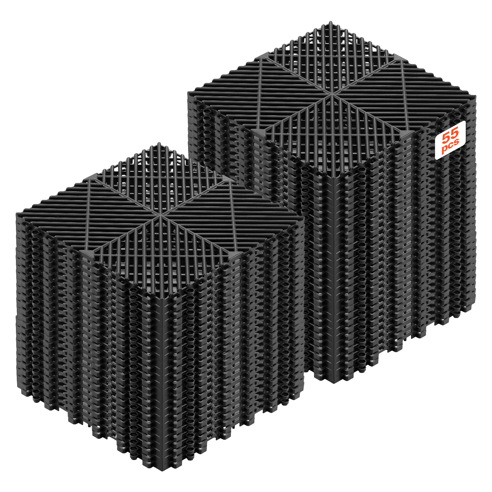 Vevor Interlocking Drainage Mats, 310 X 310 Mm, Modular Garage Flooring Tiles, Non-slip Pp Drainage Floor Tiles, Self-draining, , For Bathroom, Kitchen, Pool & Outdoor, Black, 55 Pack