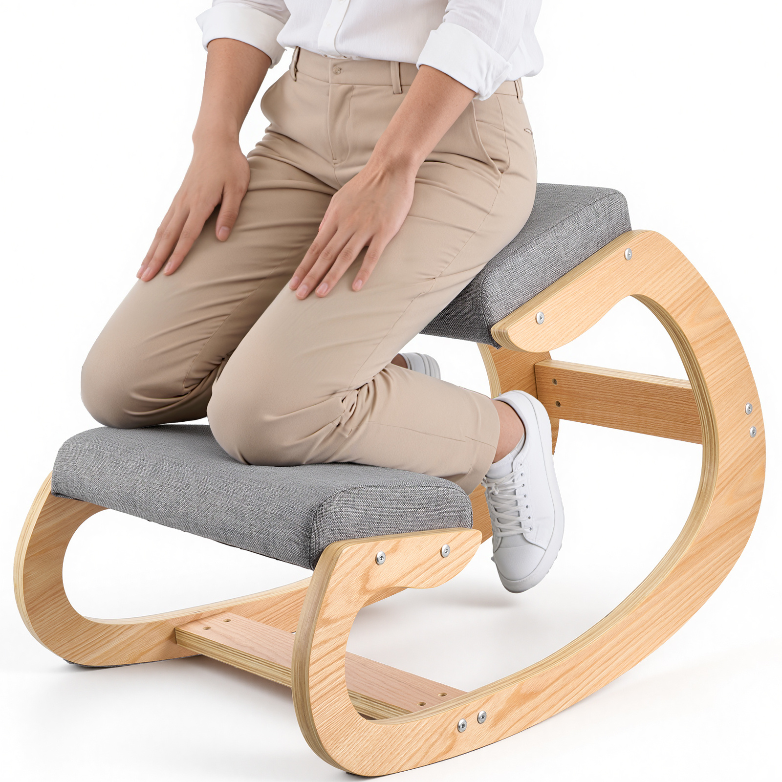 TEMU Vevor Ergonomic Kneeling Chair, Wooden Posture Knee Chair With Thick Foam Cushions And Solid Wood Frame, Adjustable Height, Natural Relief For