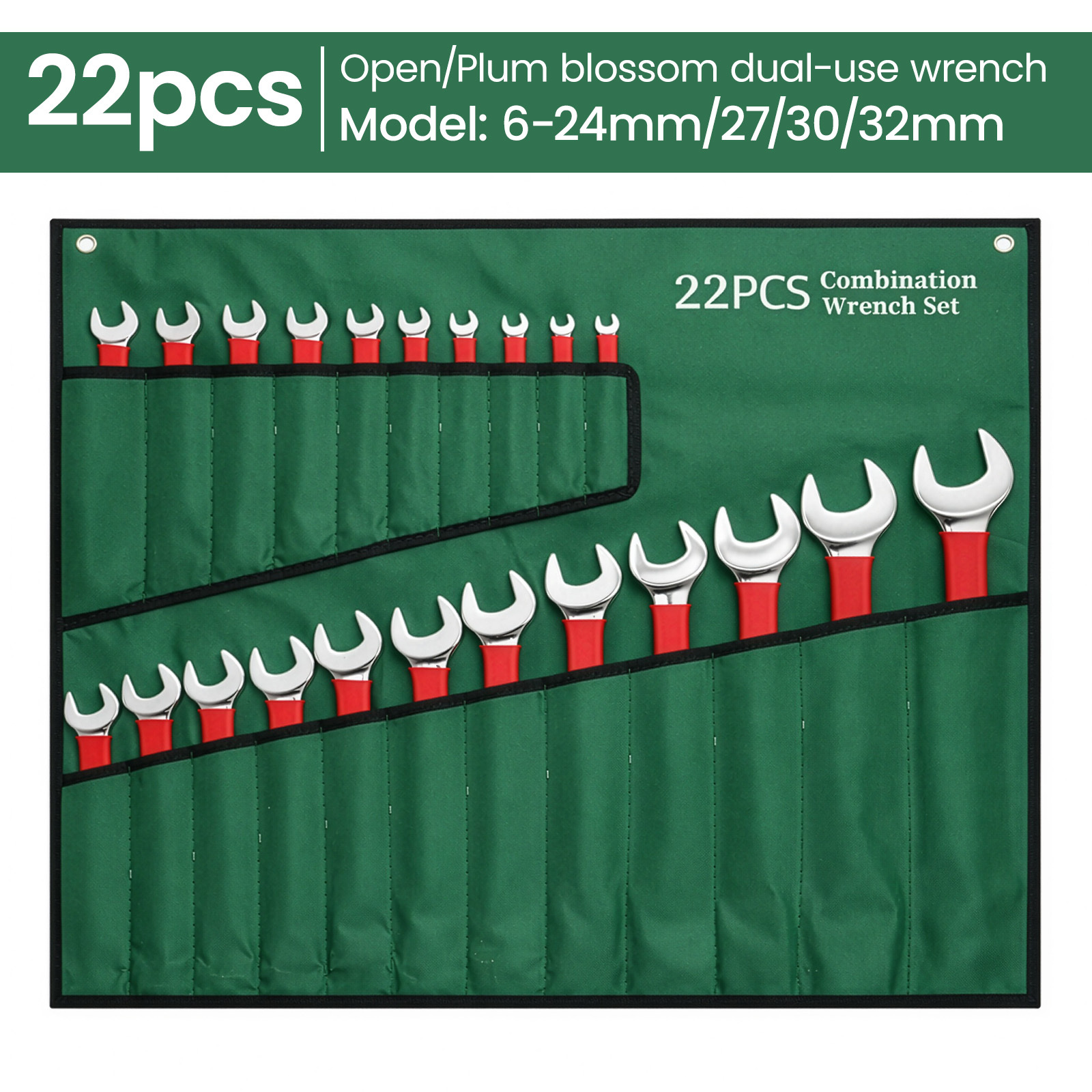 22pcs Heavy-Duty Metric Wrench Set with Storage Bag, Sizes 6-32mm