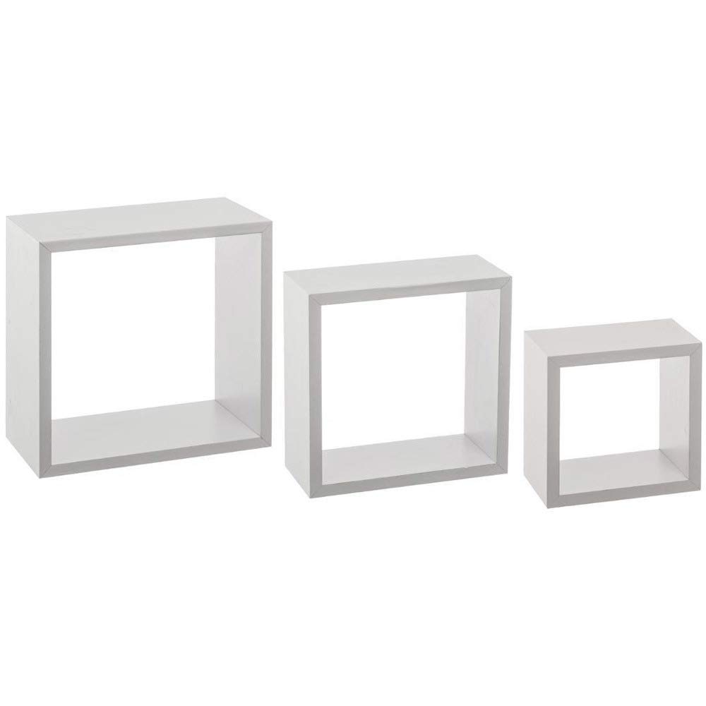 Image of Set Of 3 White Wall Shelves (l.15xp.9xh.15cm L.20xp.9xh.20cm L.25xp.9xh.25cm)