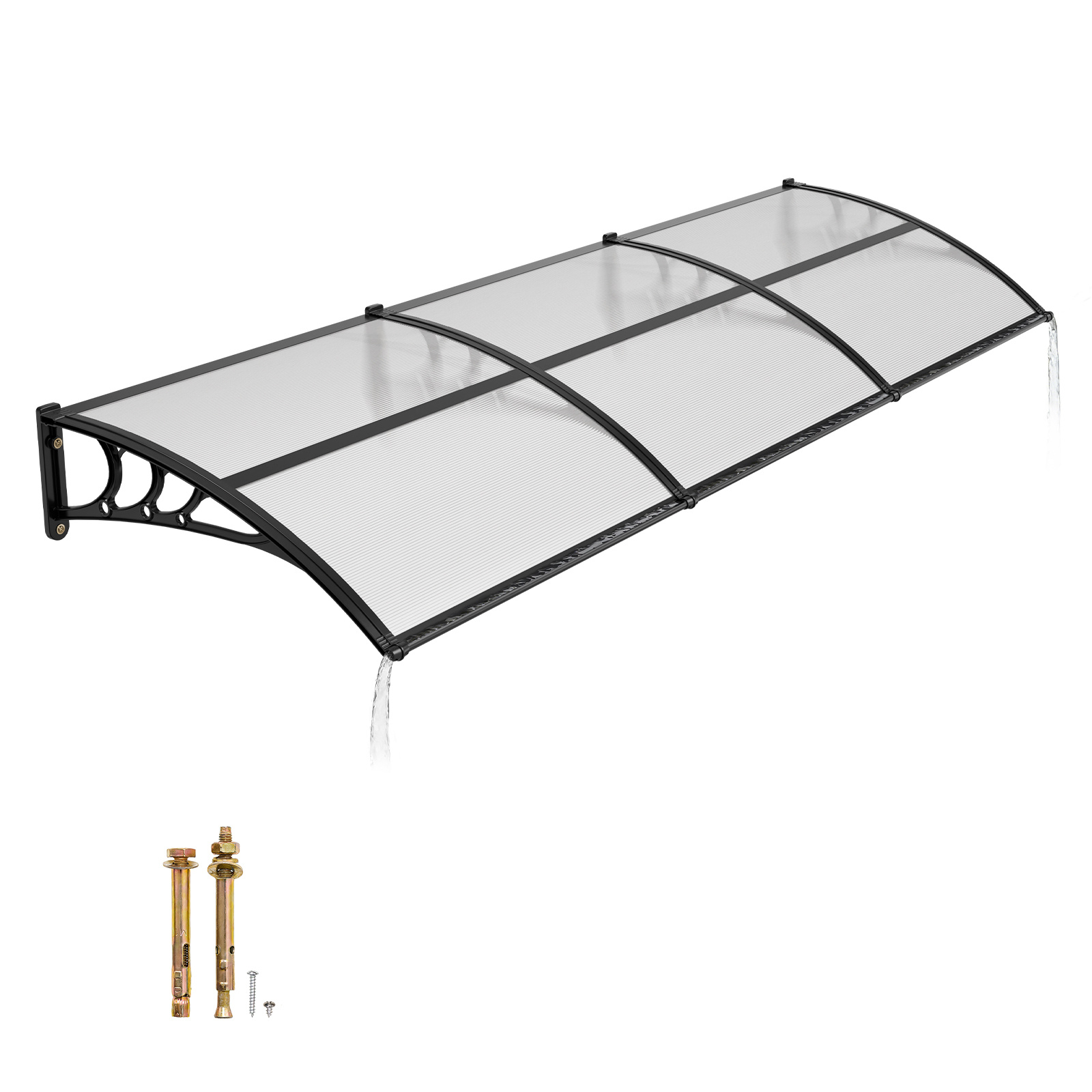 Image of Vevor Awnings For Door Entrance, 38 X 117 In, Exterior Front Door Window Awnings With Drainage & Abs Bracket, Rain Protection, Polycarbonate Door Canopy For Porch Patio, Clear