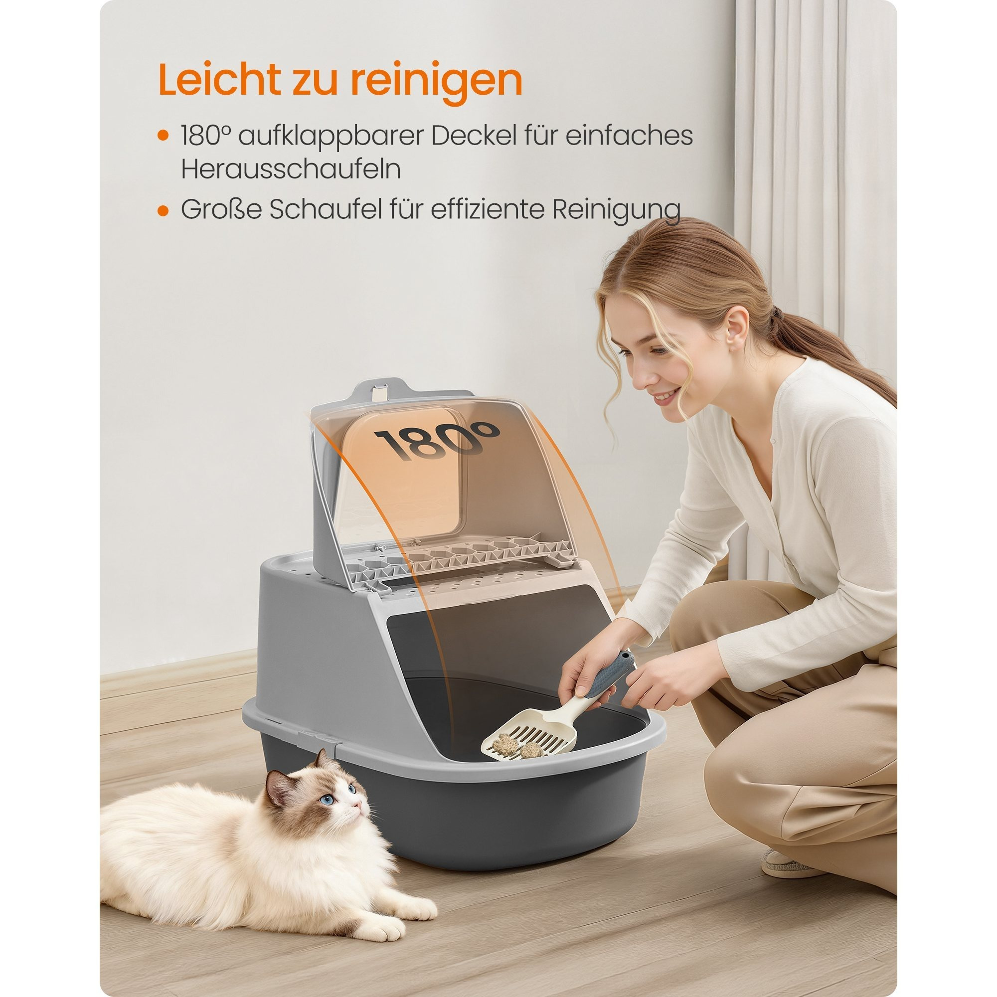 Xxl Cat Litter Box, Complete With Scoop And Brush, With Covered Litter Tray, Suitable For Cats Weighing Up To 15