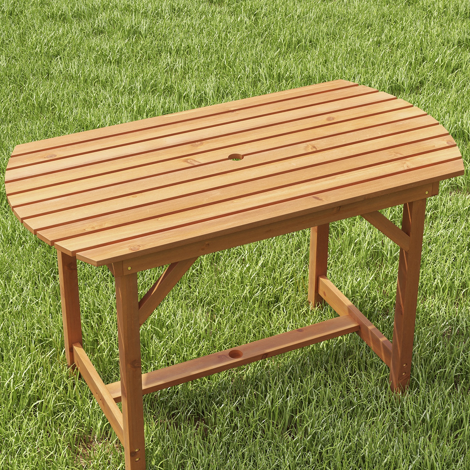 Image of Outdoor Fir Wood Dining Table, Patio Dining Table With 1.5" Umbrella Hole For 4 6 , Outdoor Table Furniture For Lawn