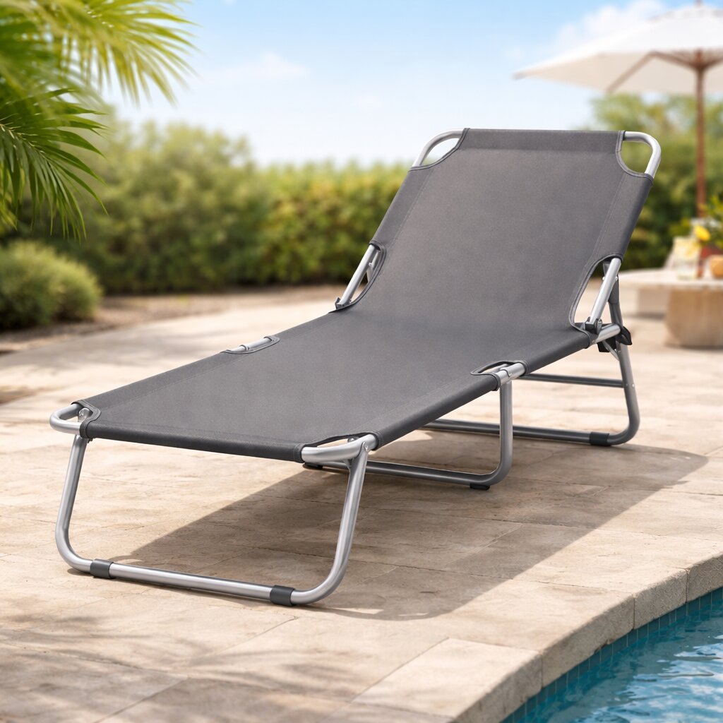 E-shop Sonnenliege dunkelgrau 150 kg belastbar Rückenlehne 4-Fach verstellbar Sonnenliege Outdoor Dreibeinliege Gartenliege Liege Outdoor Drei Bein