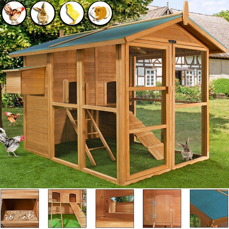 Image of Chicken Coop 2-story 191x151x148cm Run Ramps Garden Rabbit Hutch Small Animal Enclosure Rabbit Hutch Stall Brown Wooden