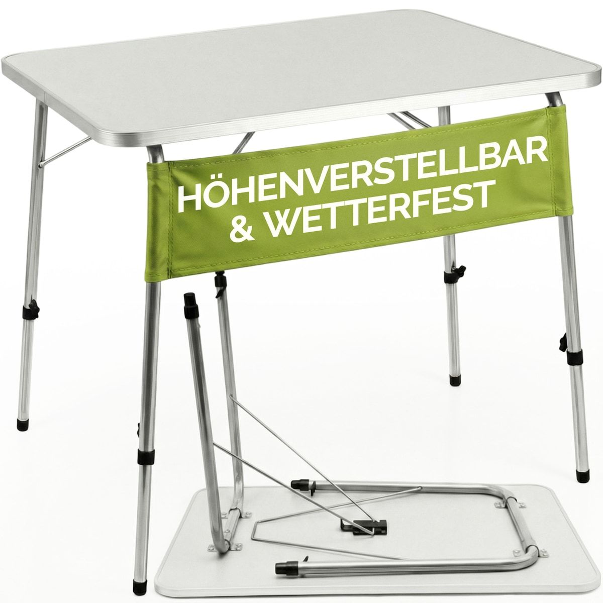 Image of Casaria® Folding Camping Table With Adjustable Height Legs, 80x54cm, Wood & Aluminum, Foldable, White, Rounded Edges, For Garden, Balcony, Picnic