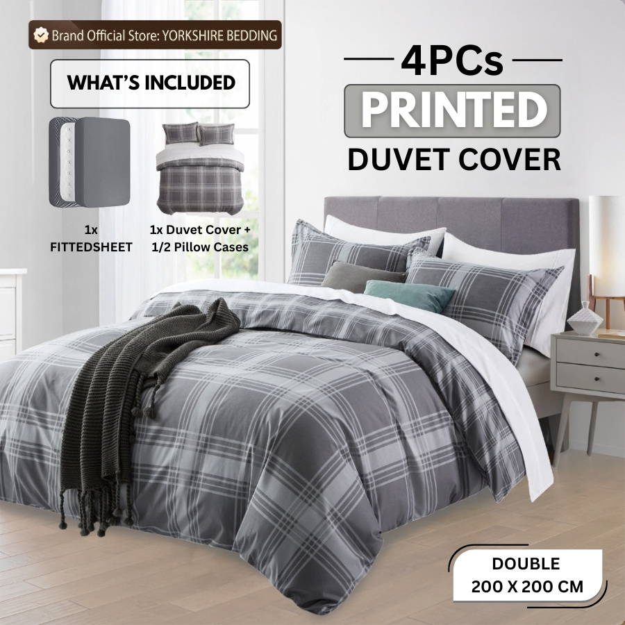 TEMU 4pcs Printed Duvet Cover Set With Fitted Sheet – Ultra Soft Breathable Microfiber Bedding Set, Lightweight Summer Quilt Cover, Deep Pocket 25cm