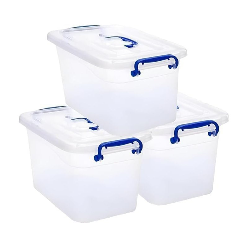 TEMU Stl Pack Of 3 Heavy-duty Clear Plastic Storage Box With Lid 6.5l, Stackable Storage Container For Home, Office, Kitchen, Toys, And Goods, Secure