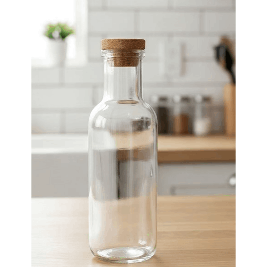 TEMU Botellas Cristal de 1 - Botella Vidrio Transparente para Bebidas Frías y Calientes, Jarra con de Corcho, Tarros Reutilizables con Tapones.