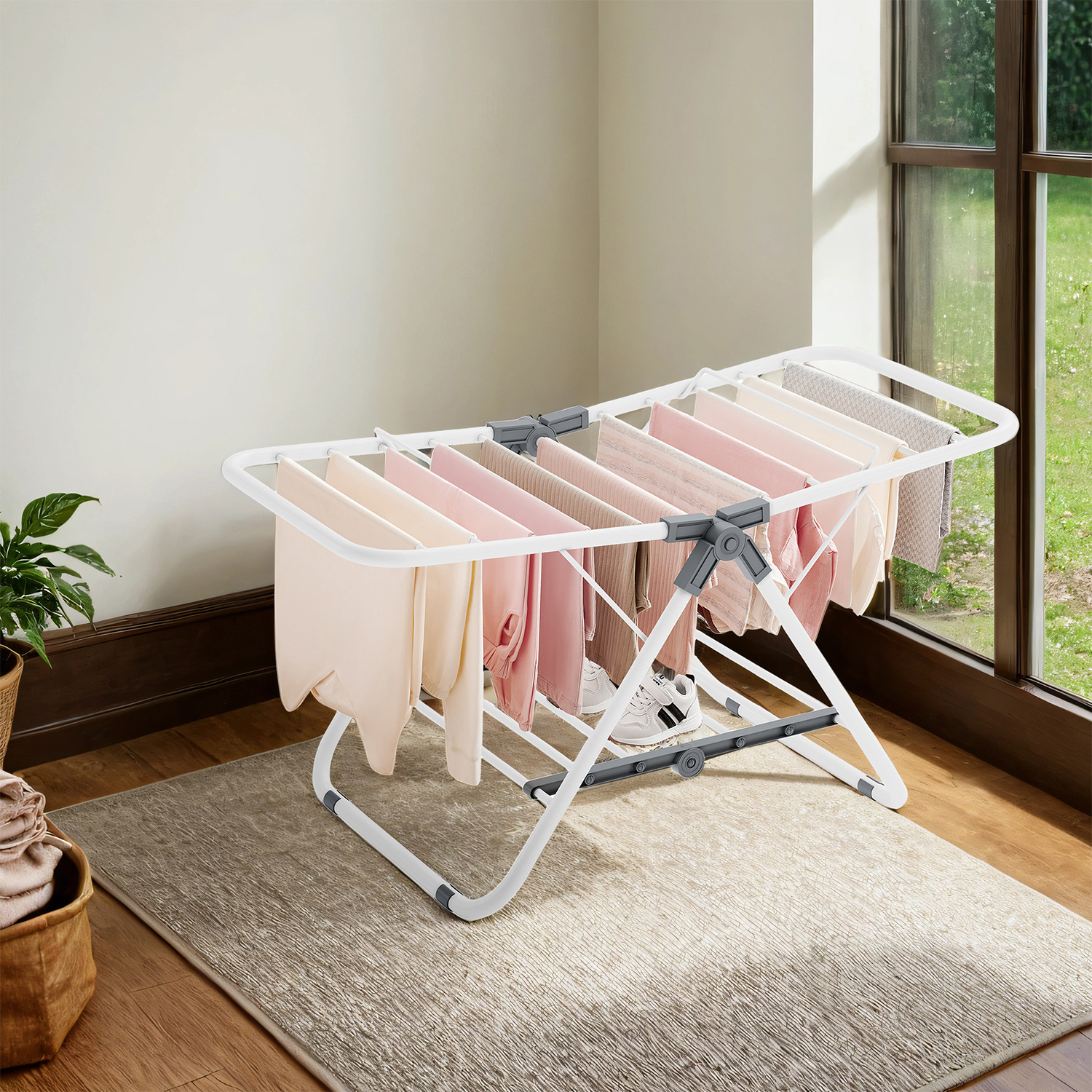TEMU Séchoir à linge compact blanc, adapté aux de bains, balcons, salons et au séchage des vêtements pour enfants. Sa pliable de papillon garantit sa