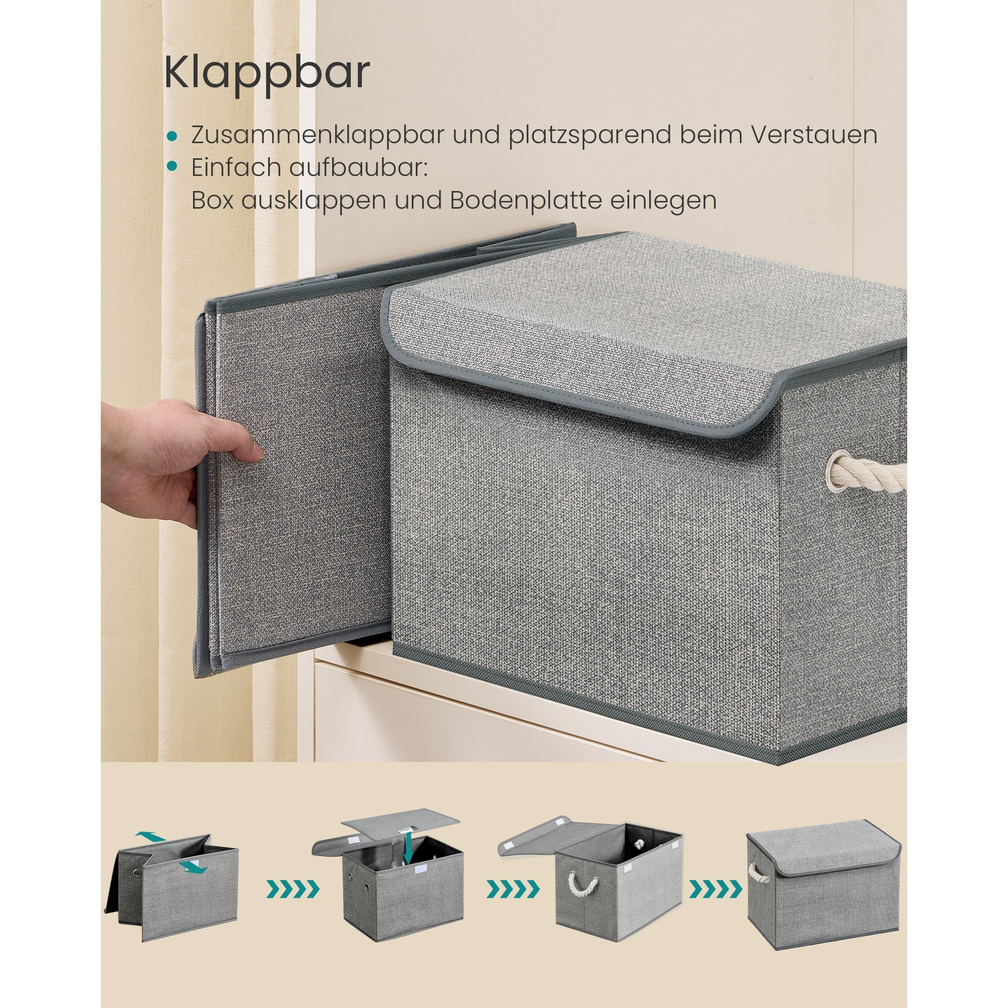 Three-piece Storage Set With Lids, Foldable Fabric Organizer Boxes With Clothes Handles, Suitable For Bedroom And Living Room, Dimensions: 50 X 30 X 30 Centimeters