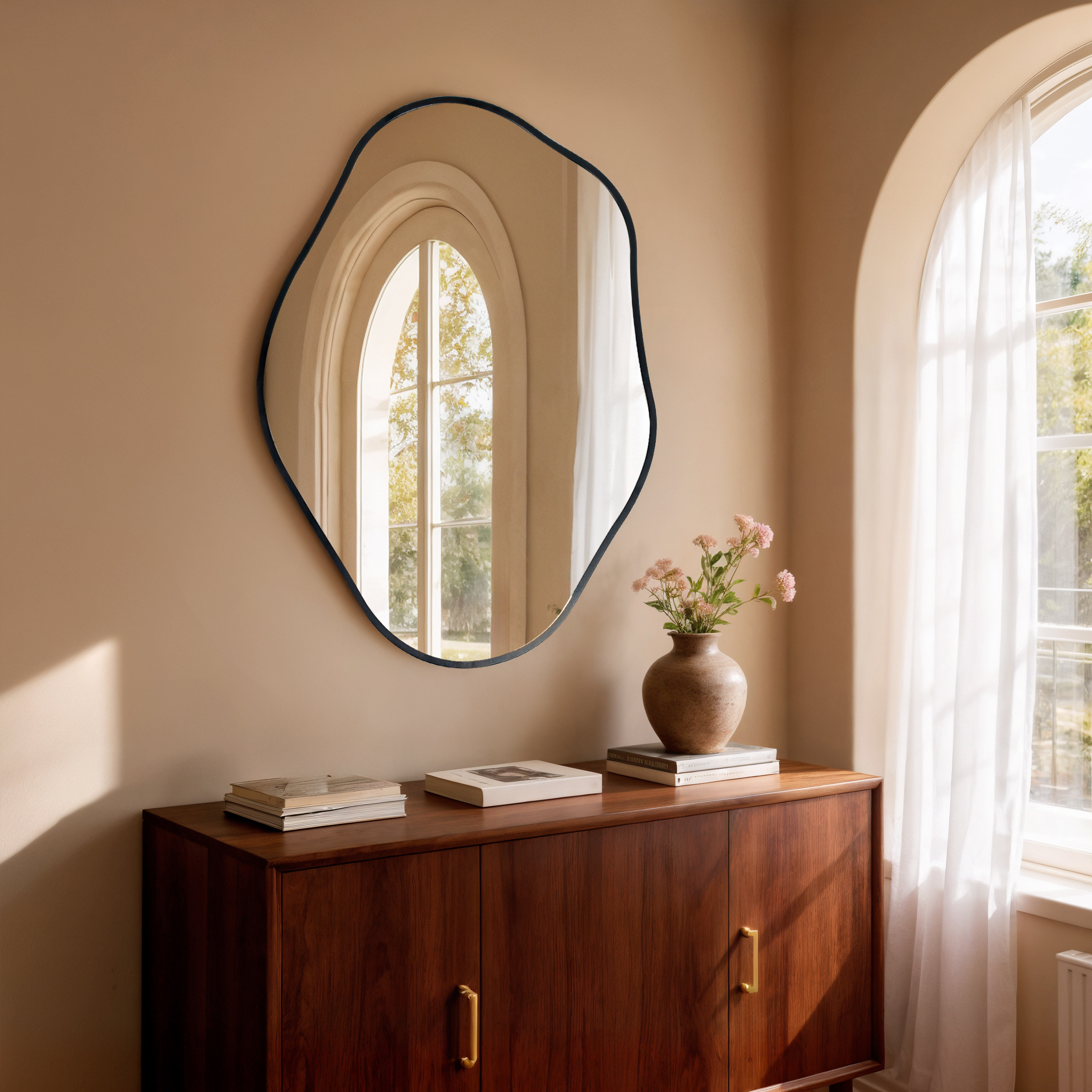 Asymmetric Wall Mirror - 60x80cm Modern Irregular Wall Mirror With Black Aluminum Frame For Living Room Bedroom Bathroom Entryway Hallway