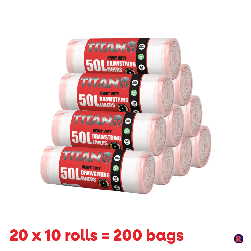 TEMU Heavy Duty Drawstring White Bin Bags 50l 200 - 10 Pack (10 X 20 Bags)