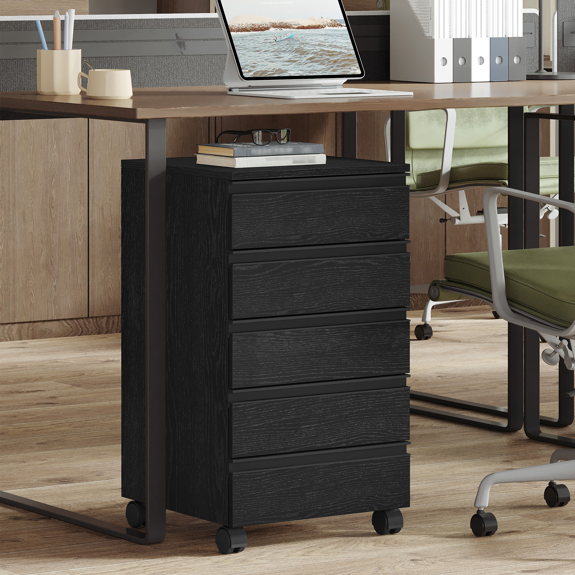 TEMU Archivador Colgante, Gabinete de Archivos Móvil, Archivador de 5 Cajones para Oficina y Hogar, Negro, 40 X 40 X 70 Cm