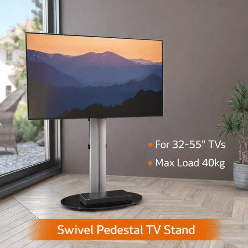 soporte giratorio de pedestal para tv de 32–55 con base de vidrio, gestión de cables, montaje en el piso sin necesidad de esquinas – avf eno