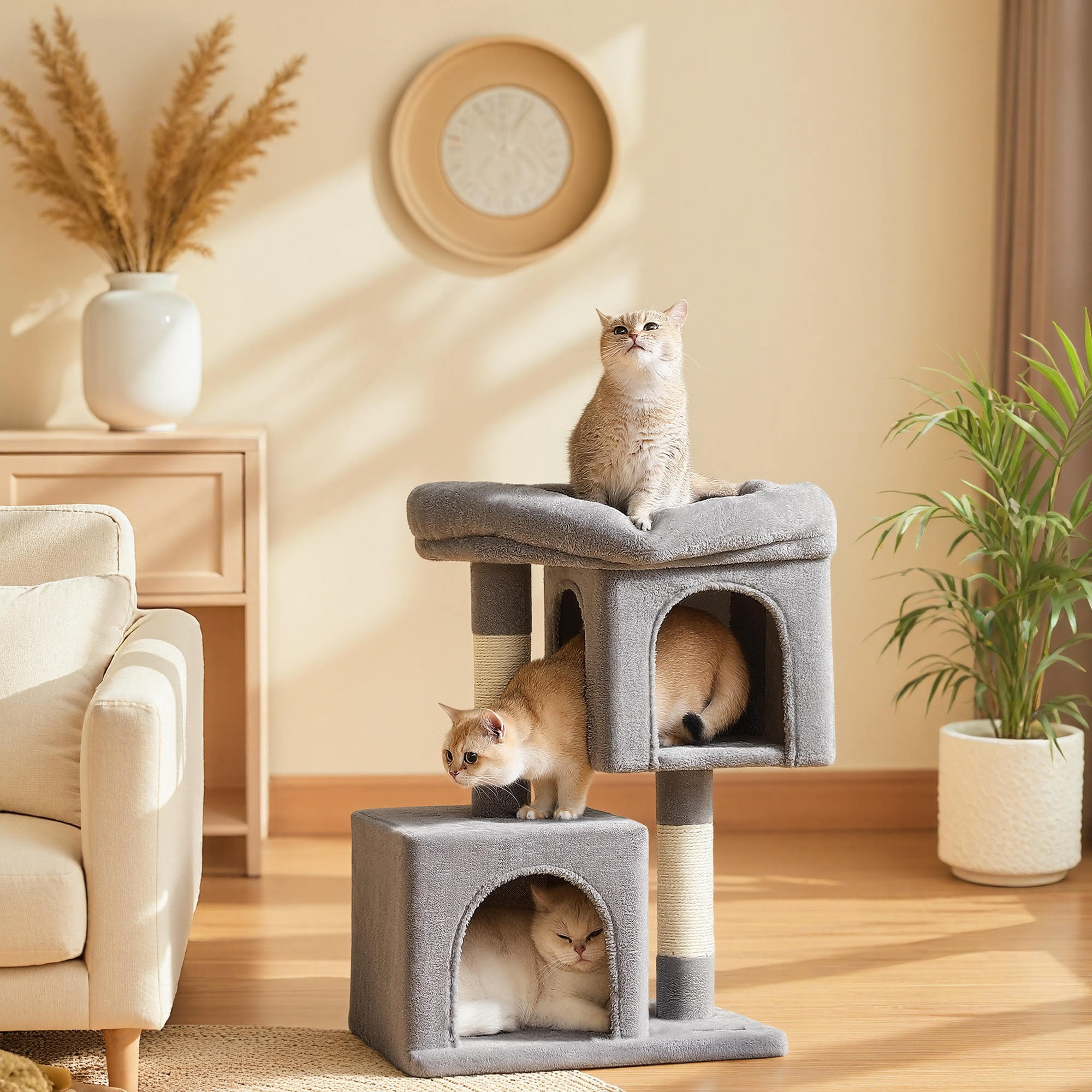 TEMU Arbre à Chat, Grande Plateforme, 2 Cachettes pour Chat, Poteau à