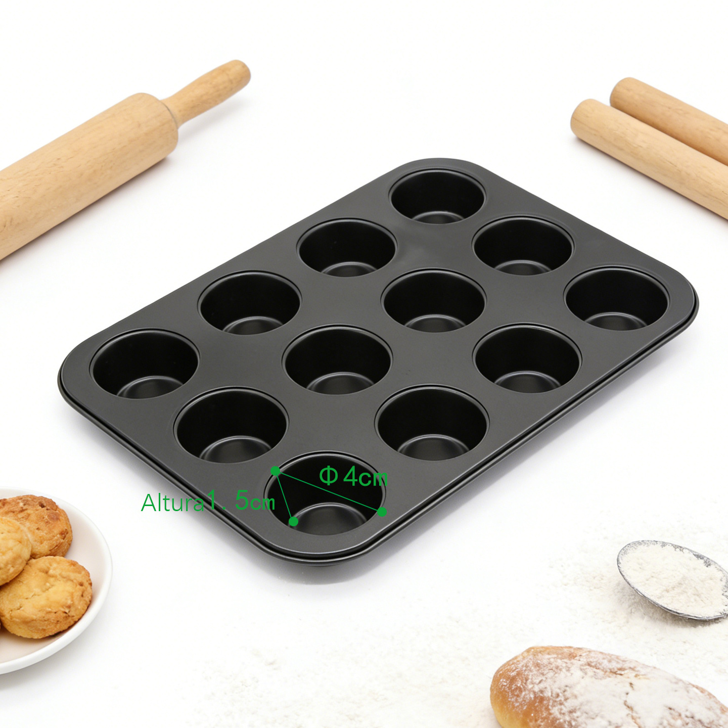 TEMU Molde para Magdalenas Antiadherente / Molde de Muffins de Acero al Carbono / Molde para Cupcakes con 6 Cavidades / Molde para Cupcakes con 12