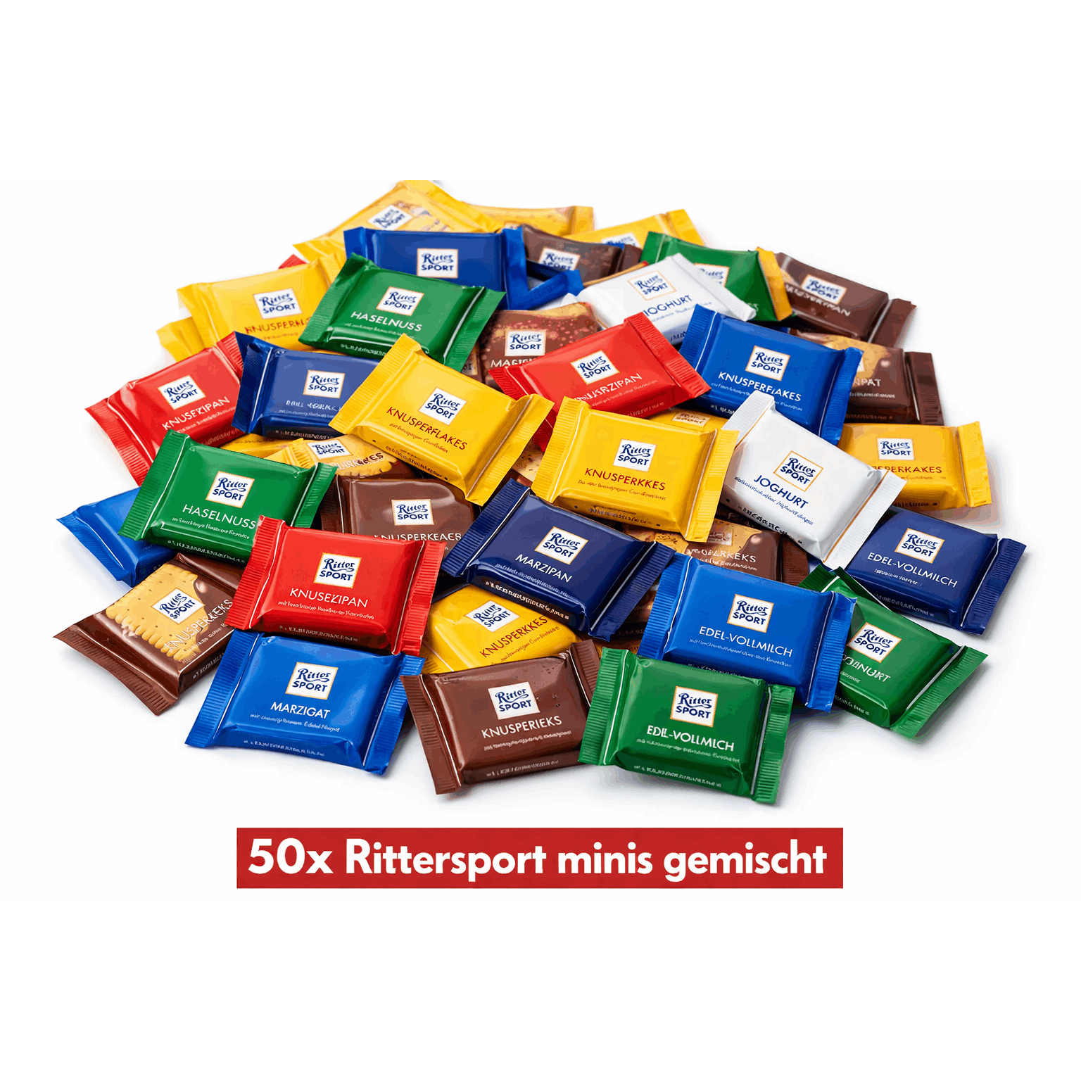 Image of 50x Ritter Sport Mini Chocolate – Assorted Varieties Mix – Party Snack Candy Box