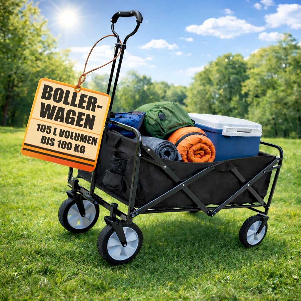 Image of Large Foldable Handcart, 100kg Load Capacity, Space- & Sturdy - Shopping Cart, Garden Cart, Dog Transport Cart, Folding Cart For Kids, Collapsible Cart For , Camping, Vacation, Shopping