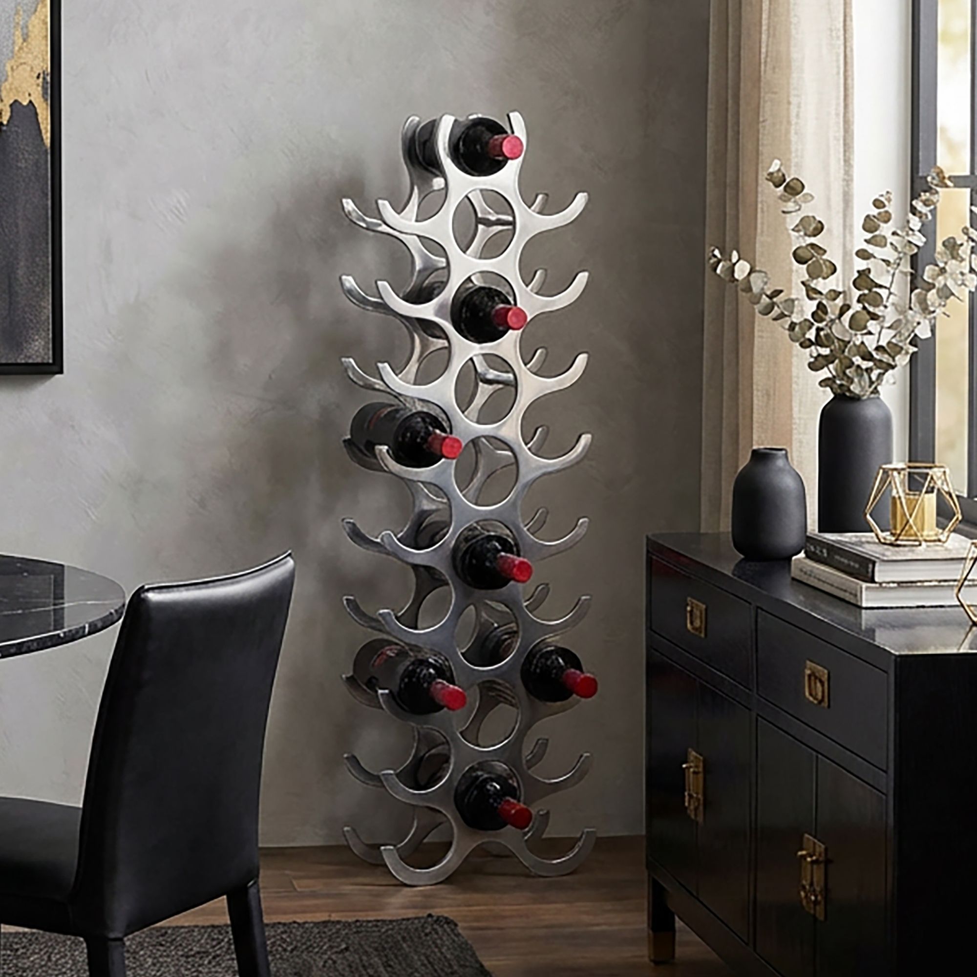 Wine Rack Design 98 Cm For 27 Bottles, Aluminum Silver
