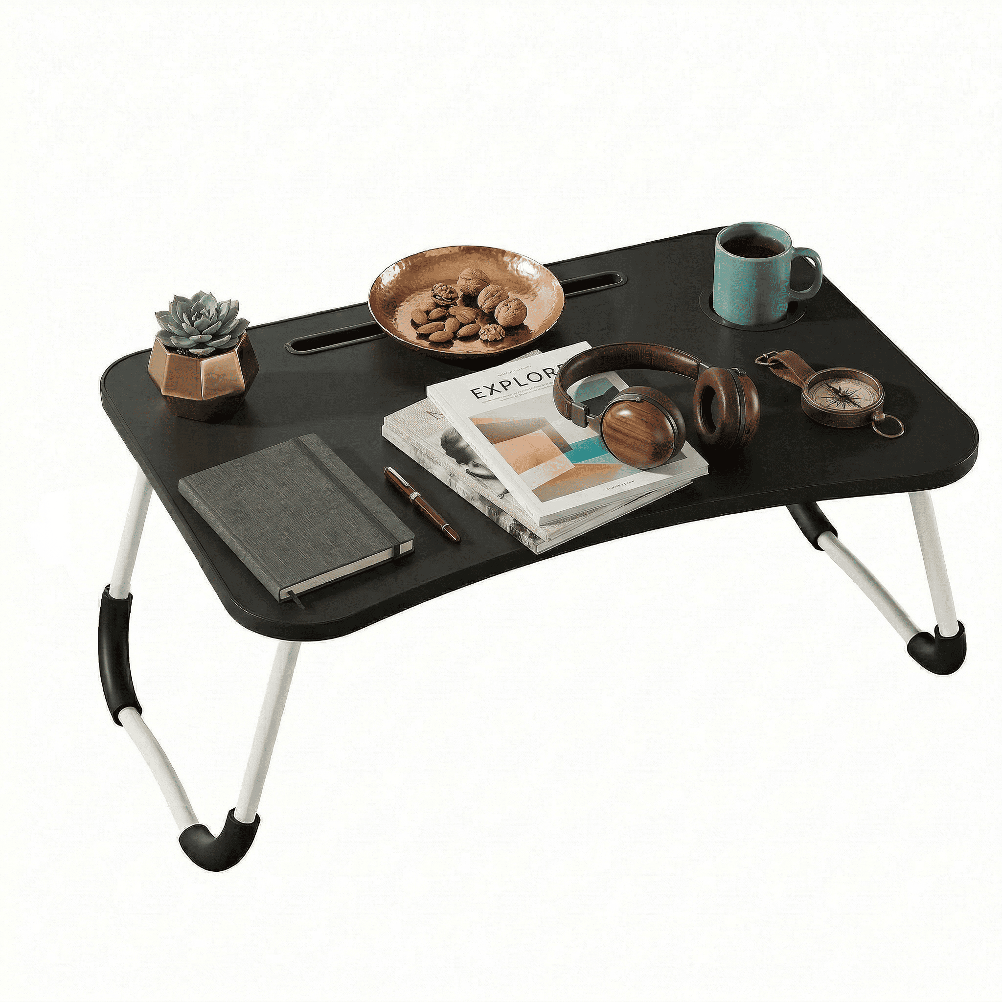 TEMU Mesa plegable para cama y sofá con portavasos, mesa auxiliar multifunción con atril para leer en la cama, bandeja multifunción para ordenador,