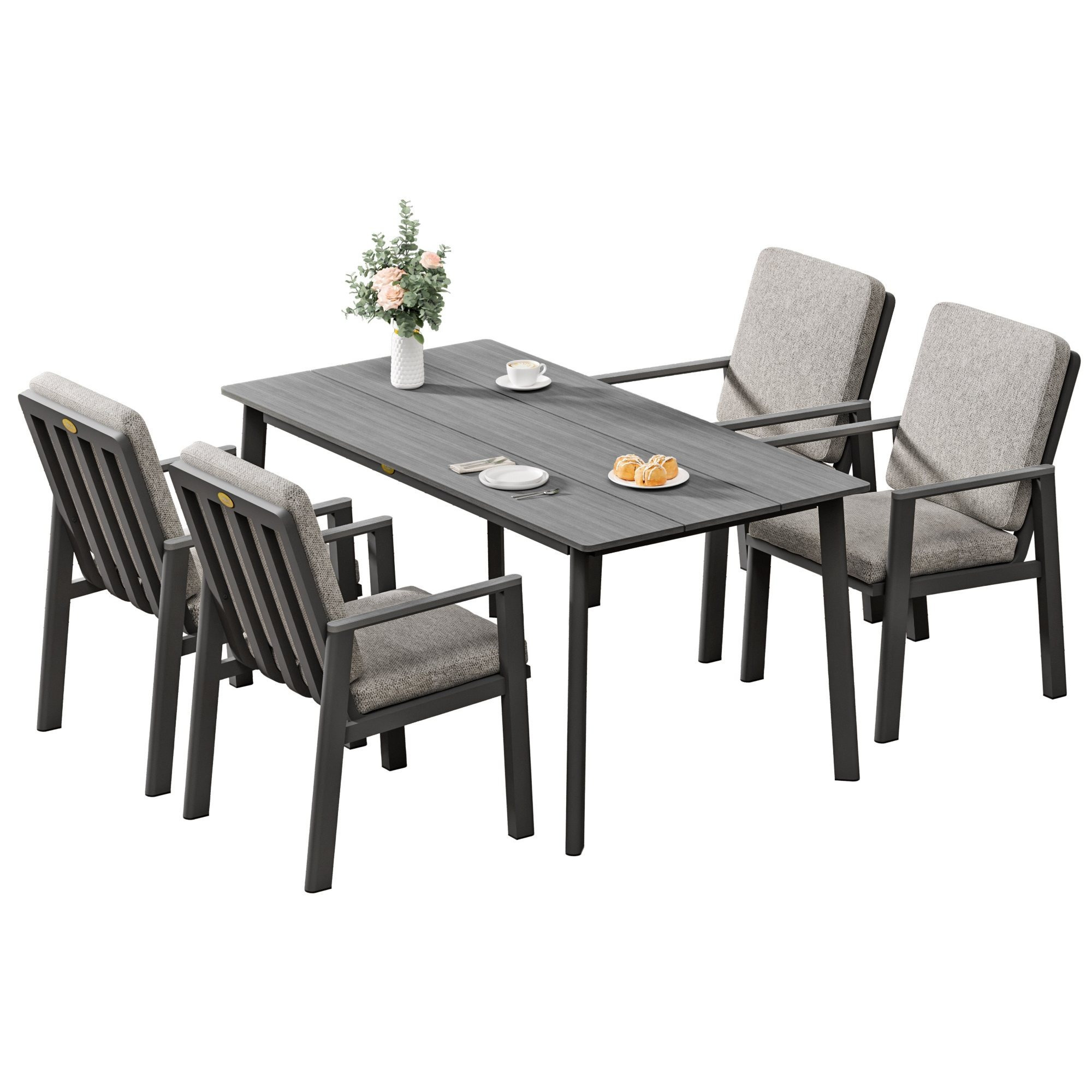 5-piece Garden Lounge Set, Aluminum Garden Dining Set, Outdoor Furniture Set (high Seat , Supports Up To 140 Kg, 4 Armchairs, 1 Dining Table 150x80x74cm), Lounge Set For Terrace & Garden
