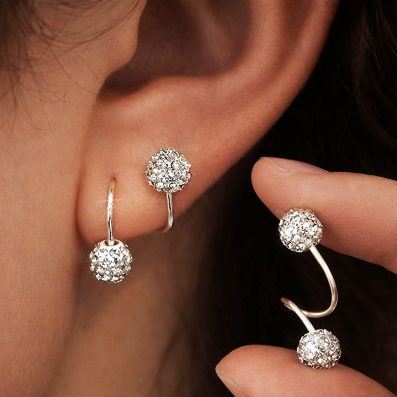 Image of 925 Silver-plated Spiral Stud Earrings For Women – Zirconia Ball Design, Modern Elegant Jewelry, Accessory For Everyday & Special Occasions, Valentine's Day Gift