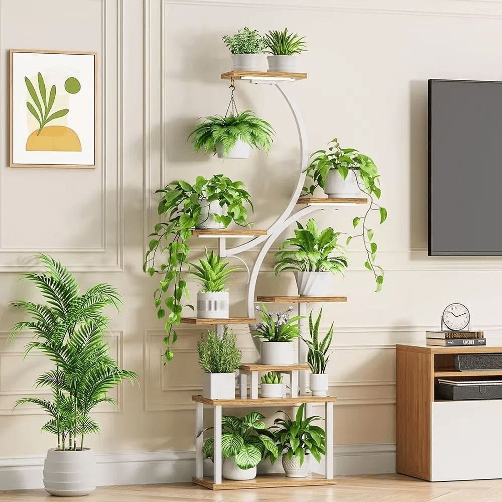 TEMU Soporte para plantas de interior, sin luz de crecimiento para plantas, estante de exhibición de metal multifuncional, 157 cm de , estante de