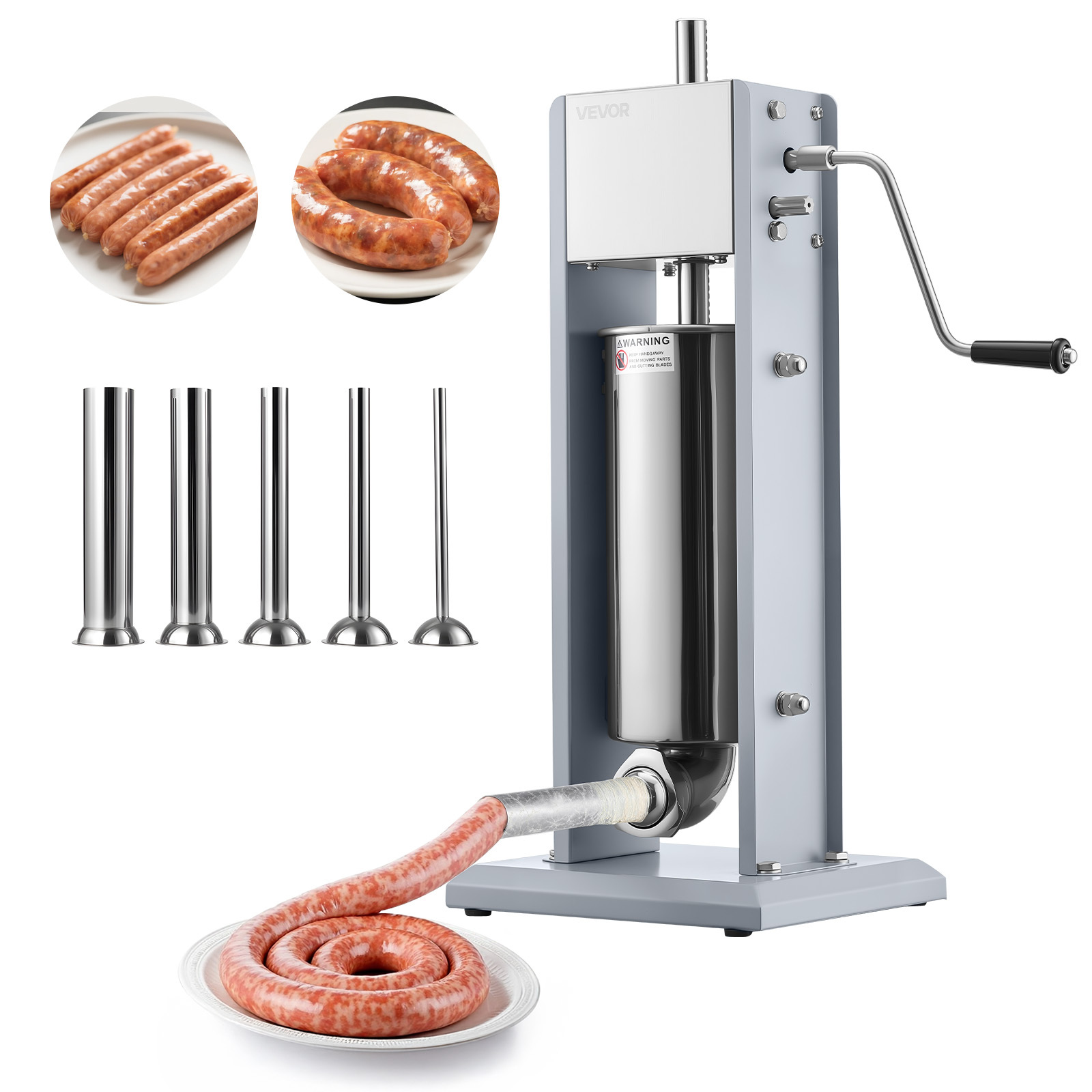 Image of Vevor Manual Sausage Stuffer, 11 Lbs / 5 L Vertical Meat Stuffer, Heavy Duty Sausage Casing Meat Stuffing Machine, Dual-speed Stainless Steel Filler With 5 Filling Tubes, For Commercial And Home Use