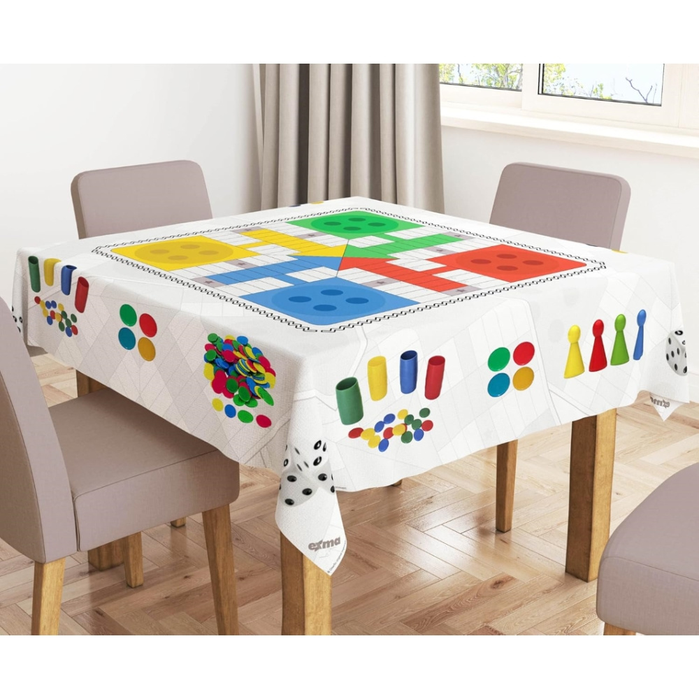 TEMU HOME Mantel Antimanchas con Juego de Parchís - 140x140 cm - 70% algodón y 30% poliéster - Ideal para decorar tu mesa con un estilo moderno y