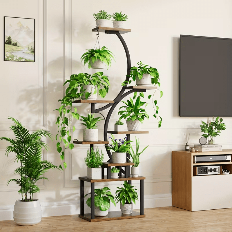 TEMU Support pour plantes d'intérieur, lumière de croissance pour plantes, étagère d' multifonctionnelle en métal, 157 cm de hauteur, étagère